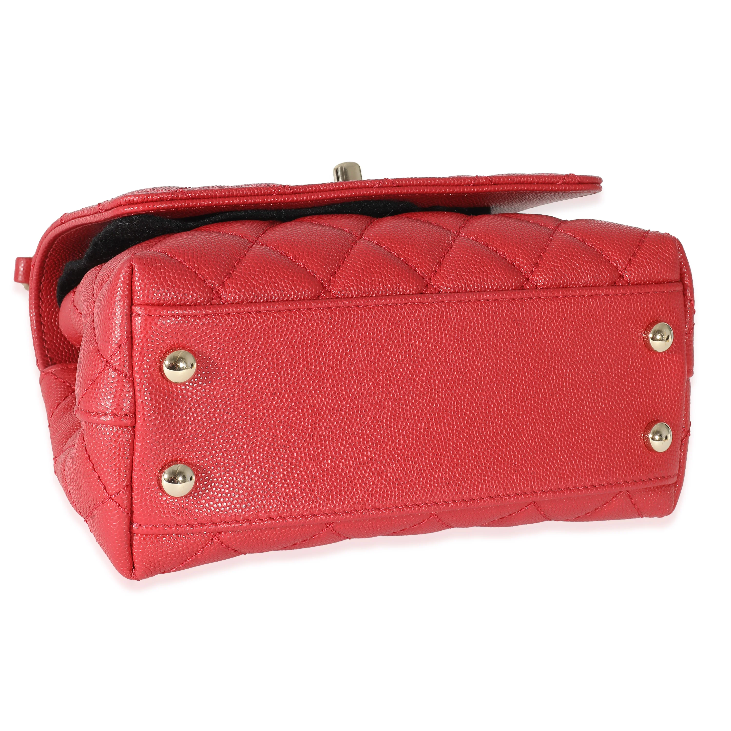 Chanel Lizard Red Quilted Caviar Extra Mini CC Top Handle Bag - Image 5