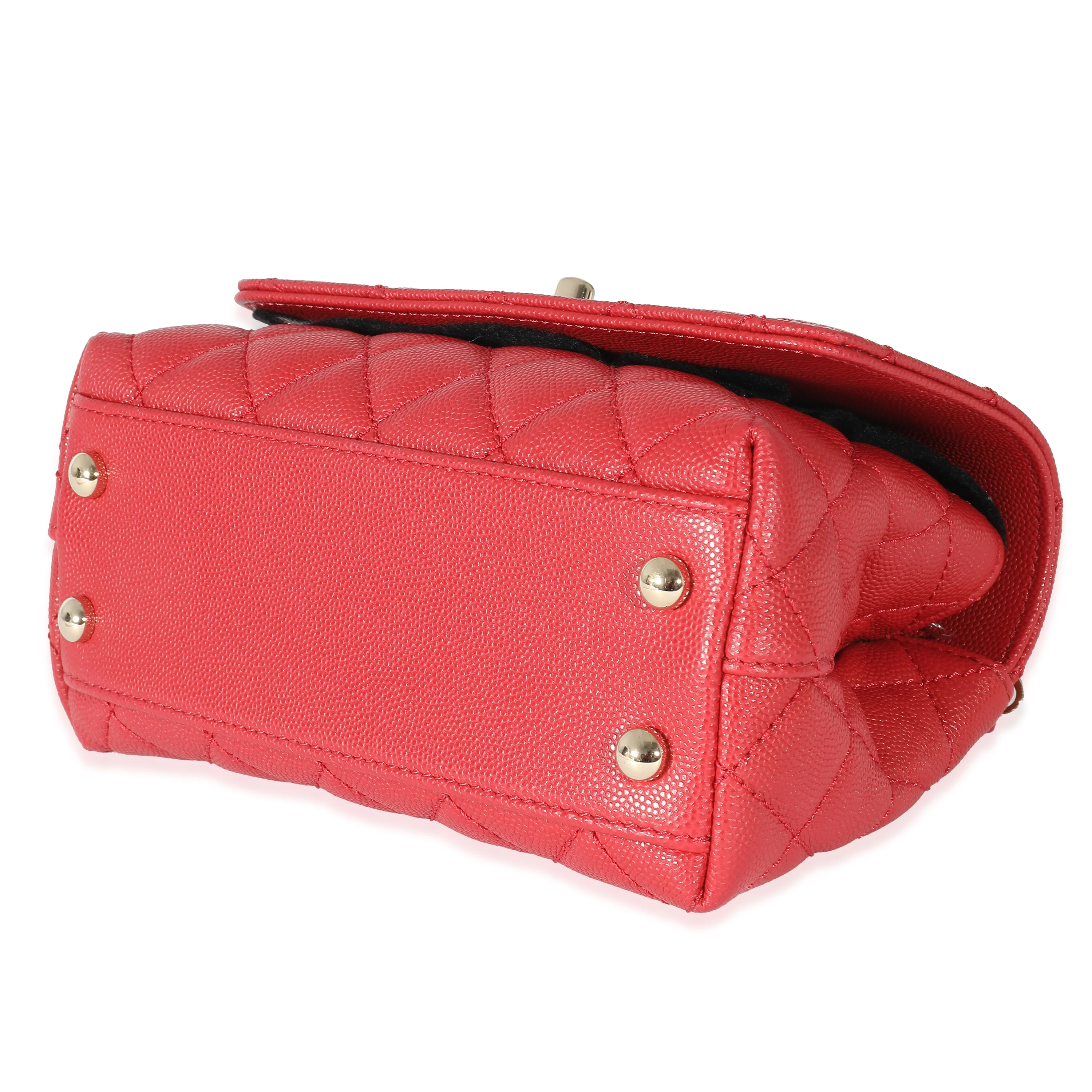 Chanel Lizard Red Quilted Caviar Extra Mini CC Top Handle Bag - Image 6