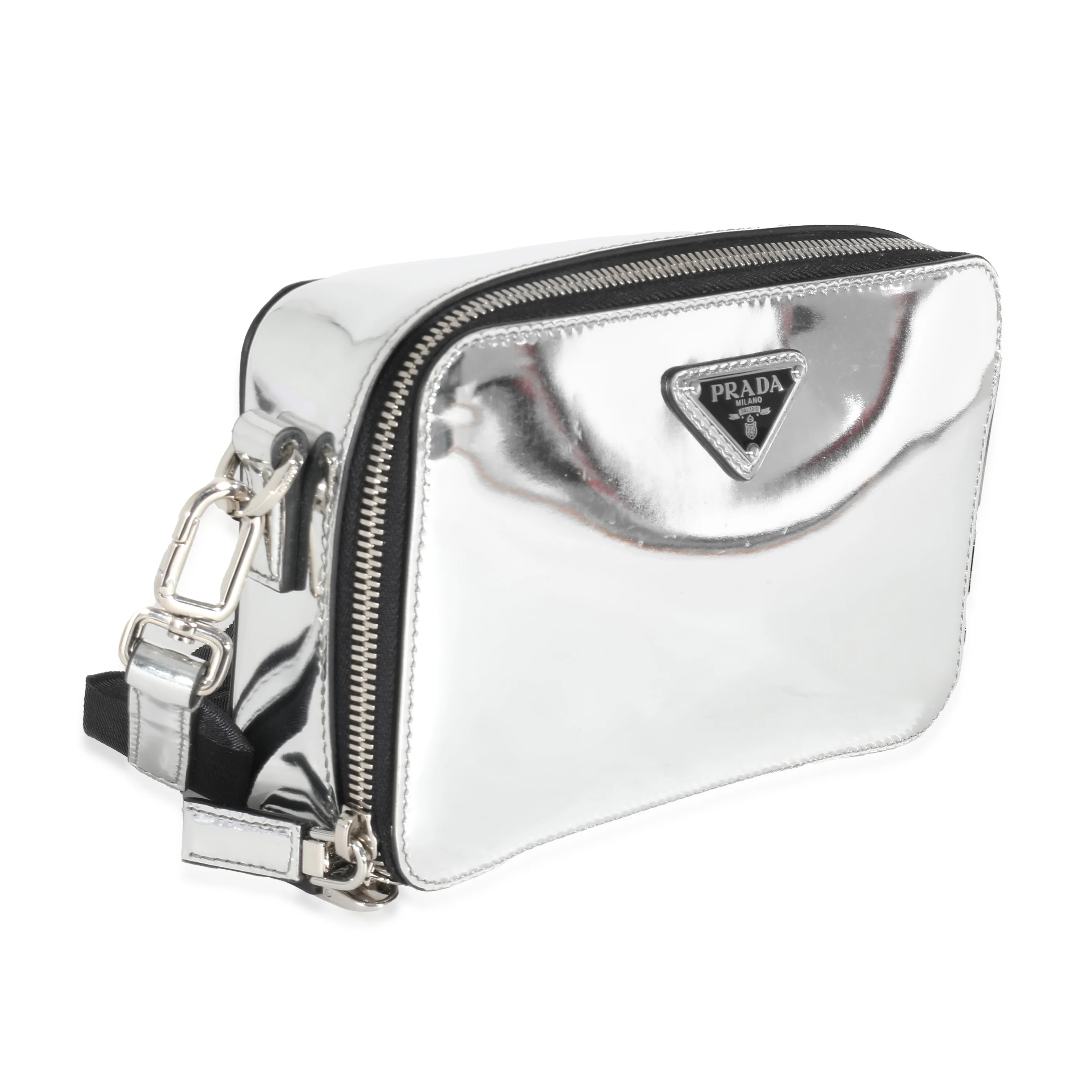 Metallic Silver Spazzolato Brique Crossbody - Image 3