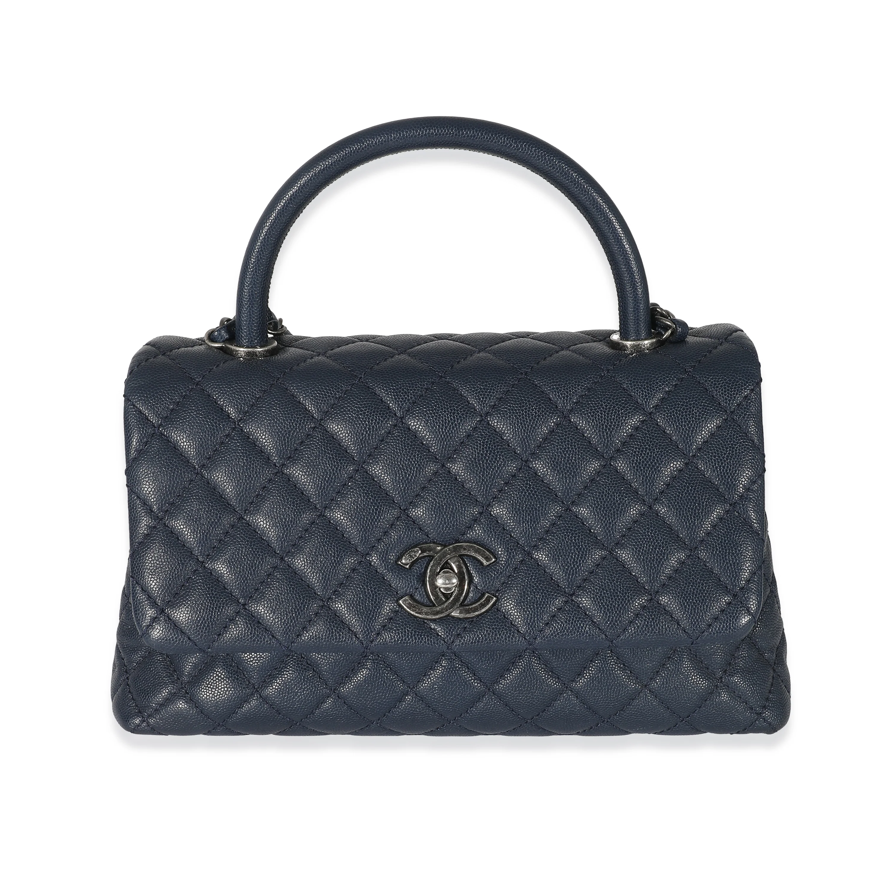 Chanel Navy Quilted Caviar Medium Coco Top Handle Bag