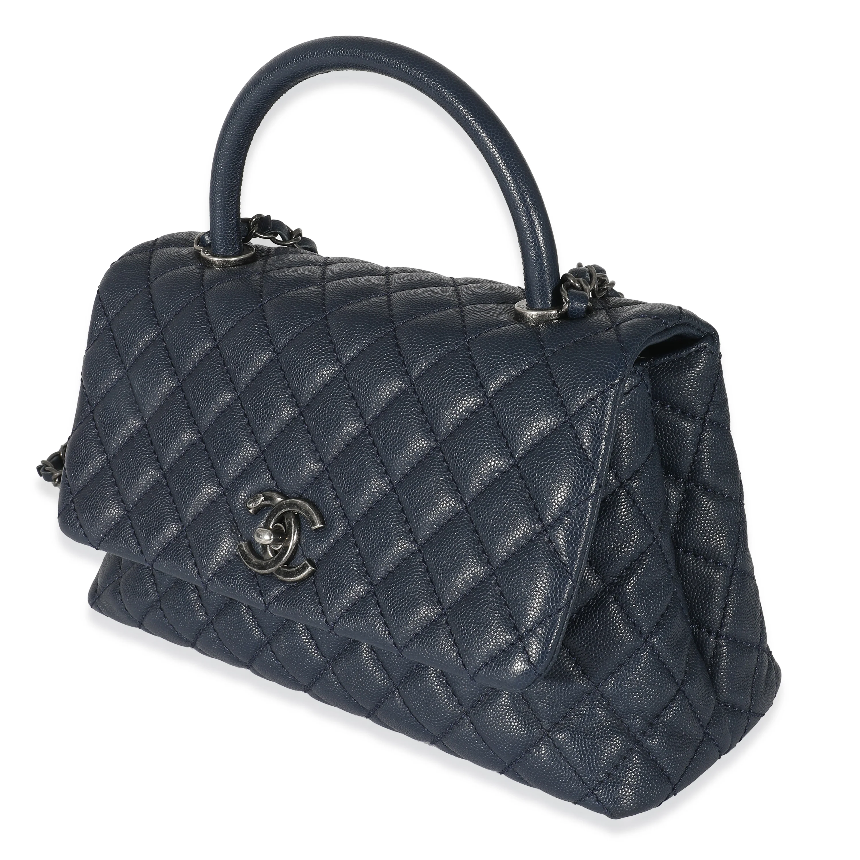 Chanel Navy Quilted Caviar Medium Coco Top Handle Bag - Image 2