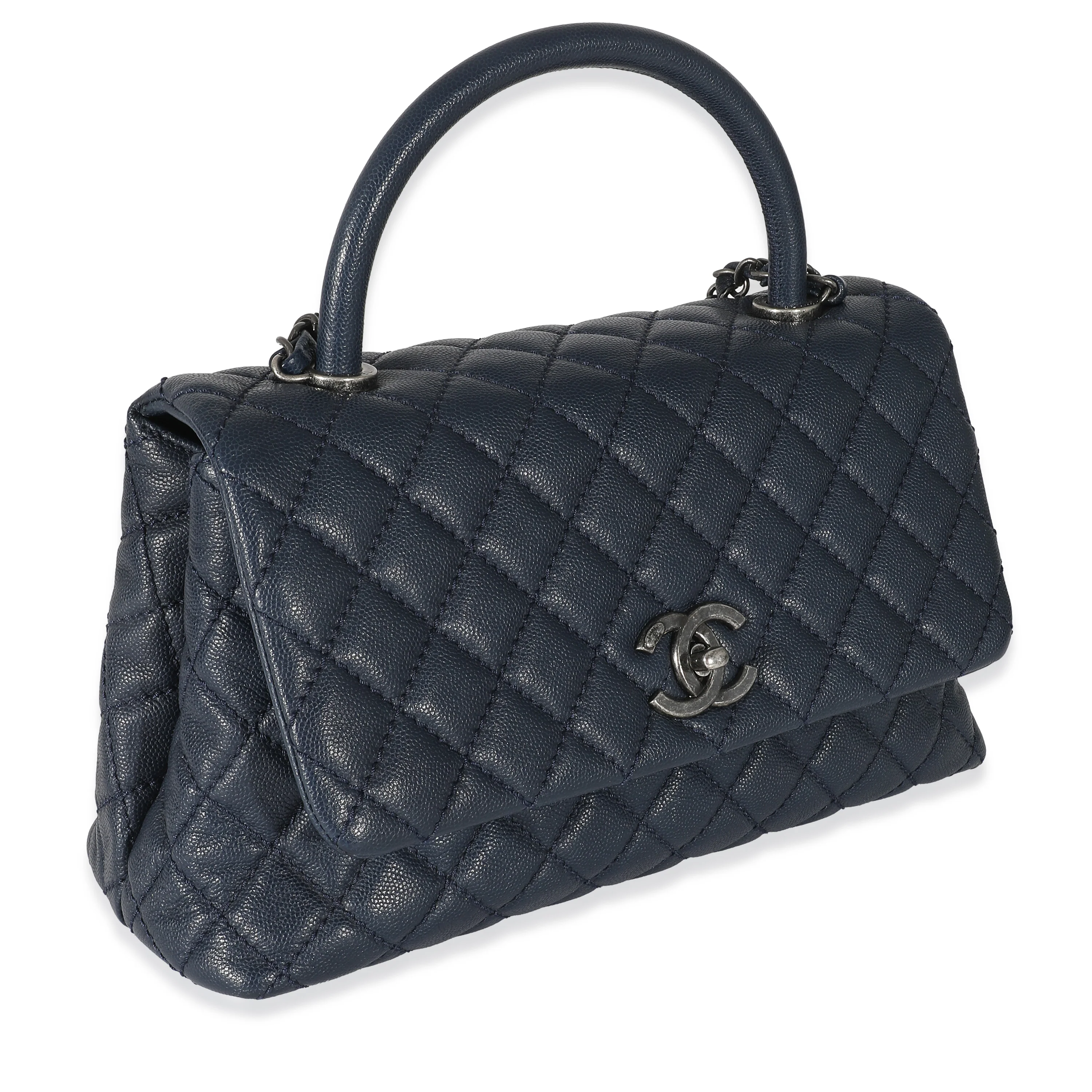 Chanel Navy Quilted Caviar Medium Coco Top Handle Bag - Image 3