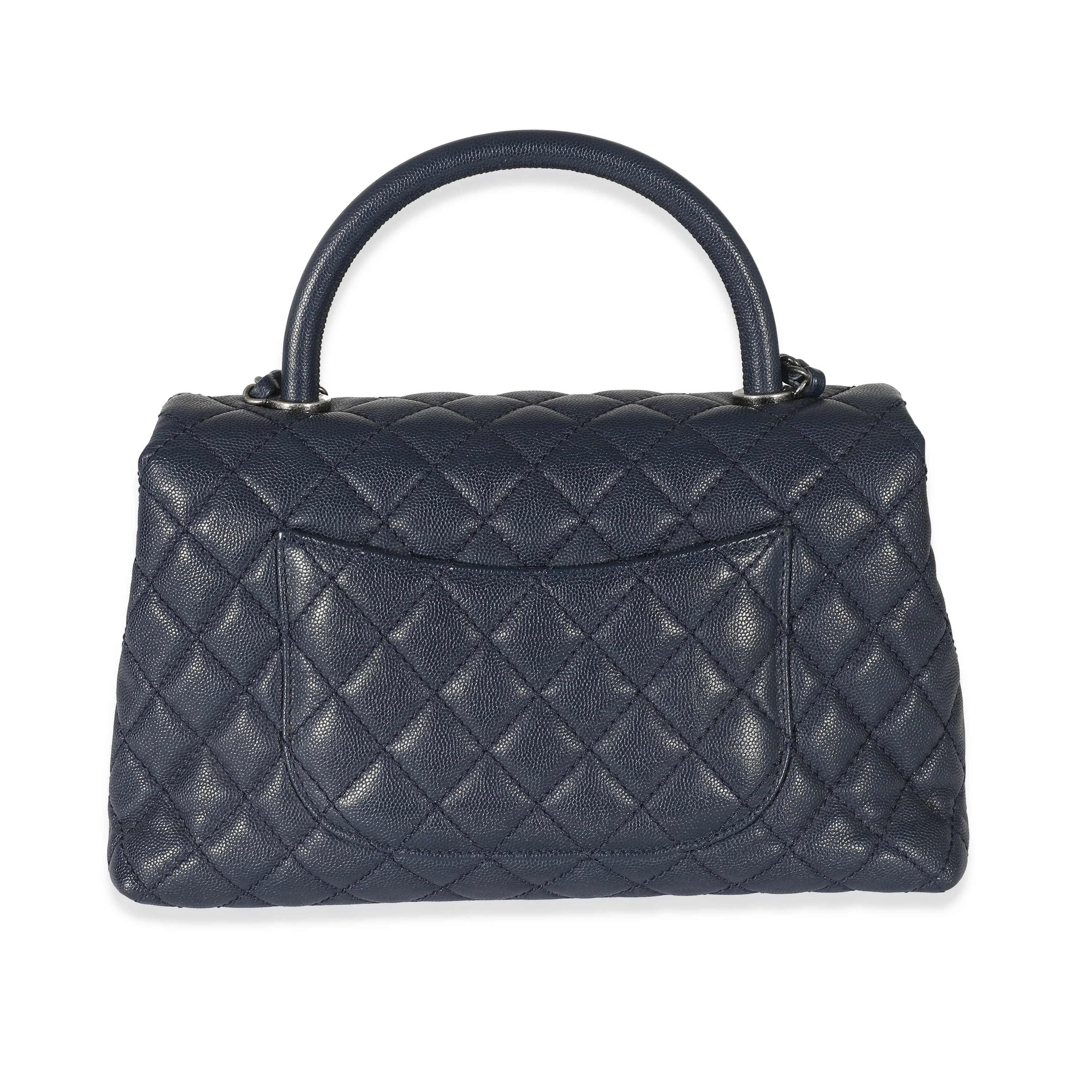 Chanel Navy Quilted Caviar Medium Coco Top Handle Bag - Image 5