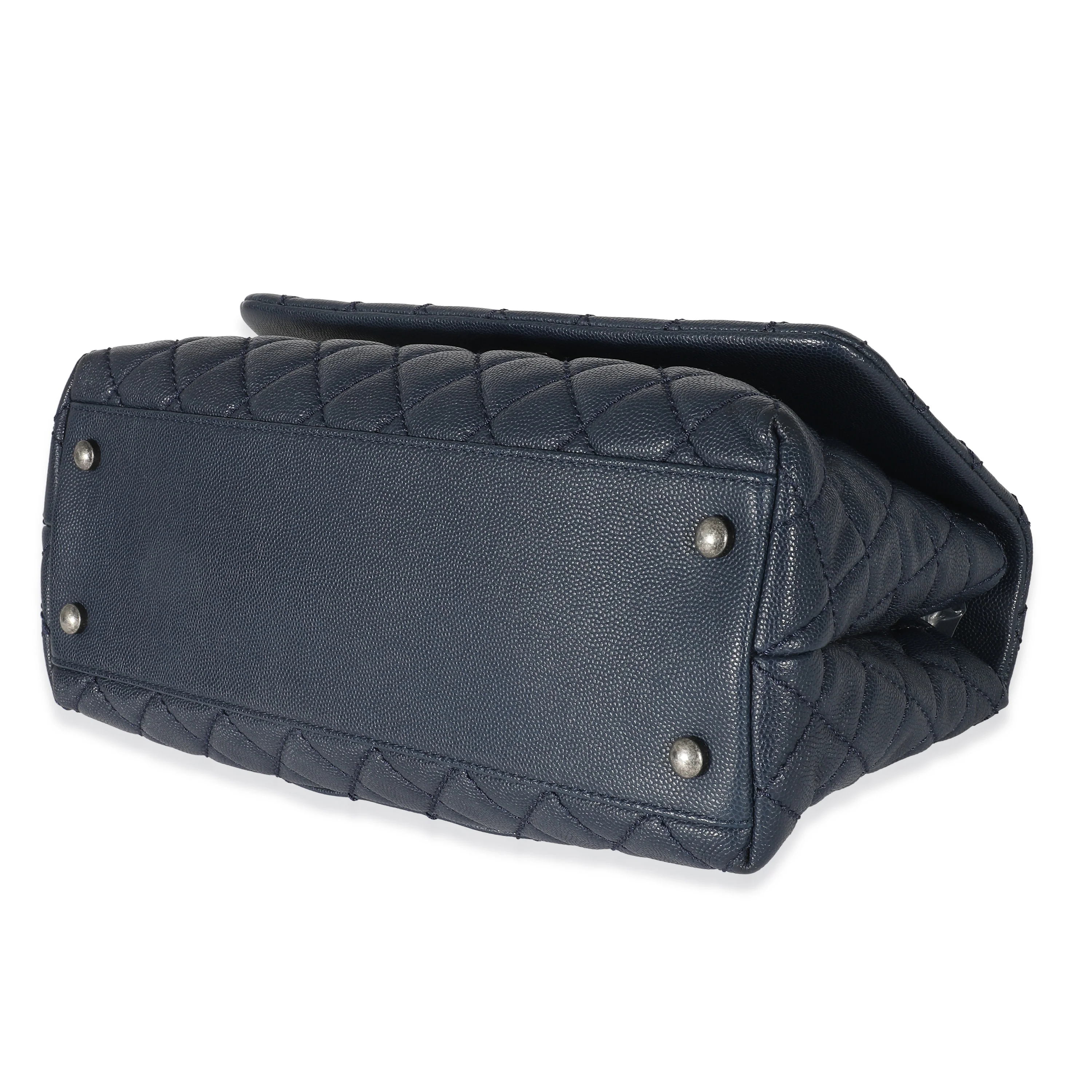 Chanel Navy Quilted Caviar Medium Coco Top Handle Bag - Image 6