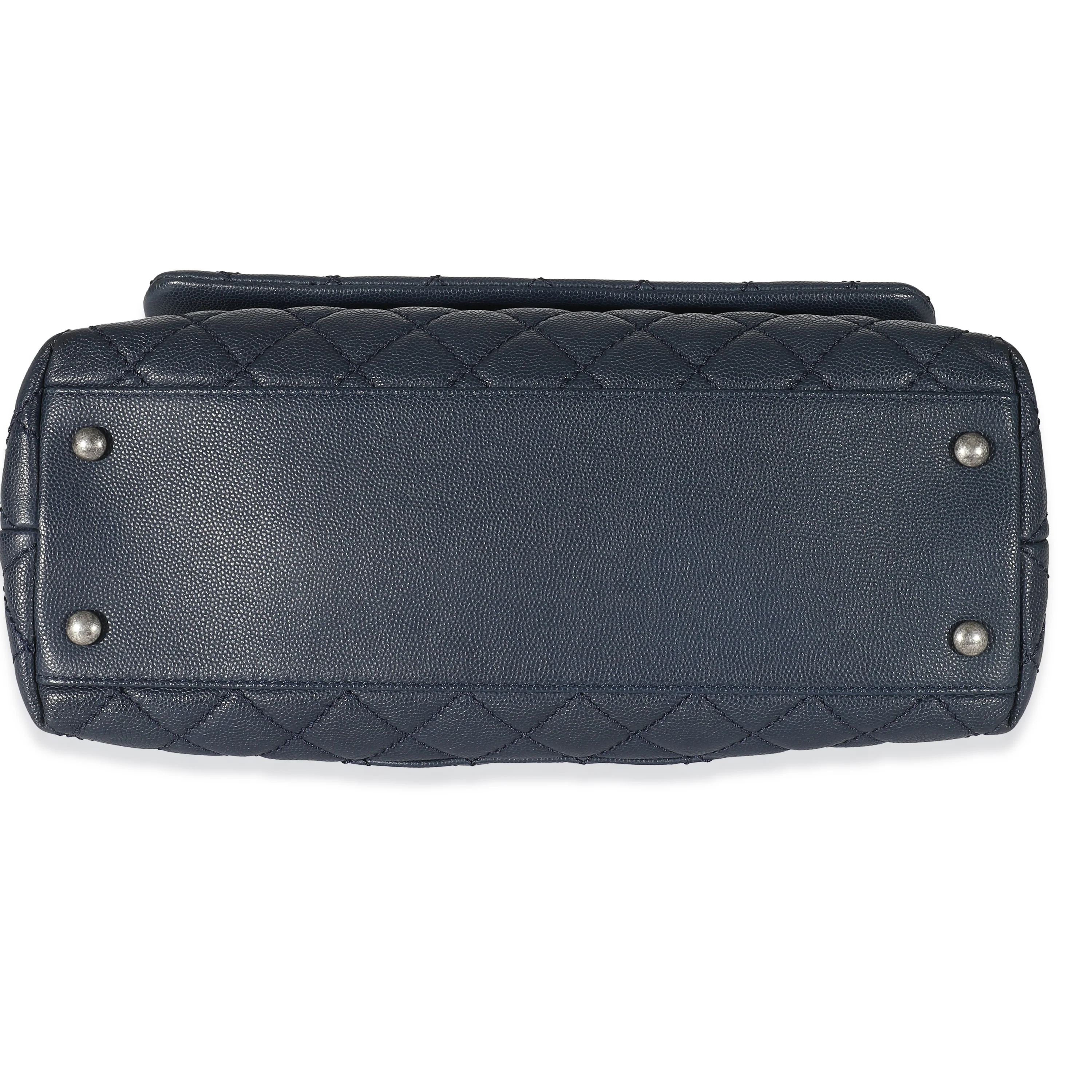 Chanel Navy Quilted Caviar Medium Coco Top Handle Bag - Image 7