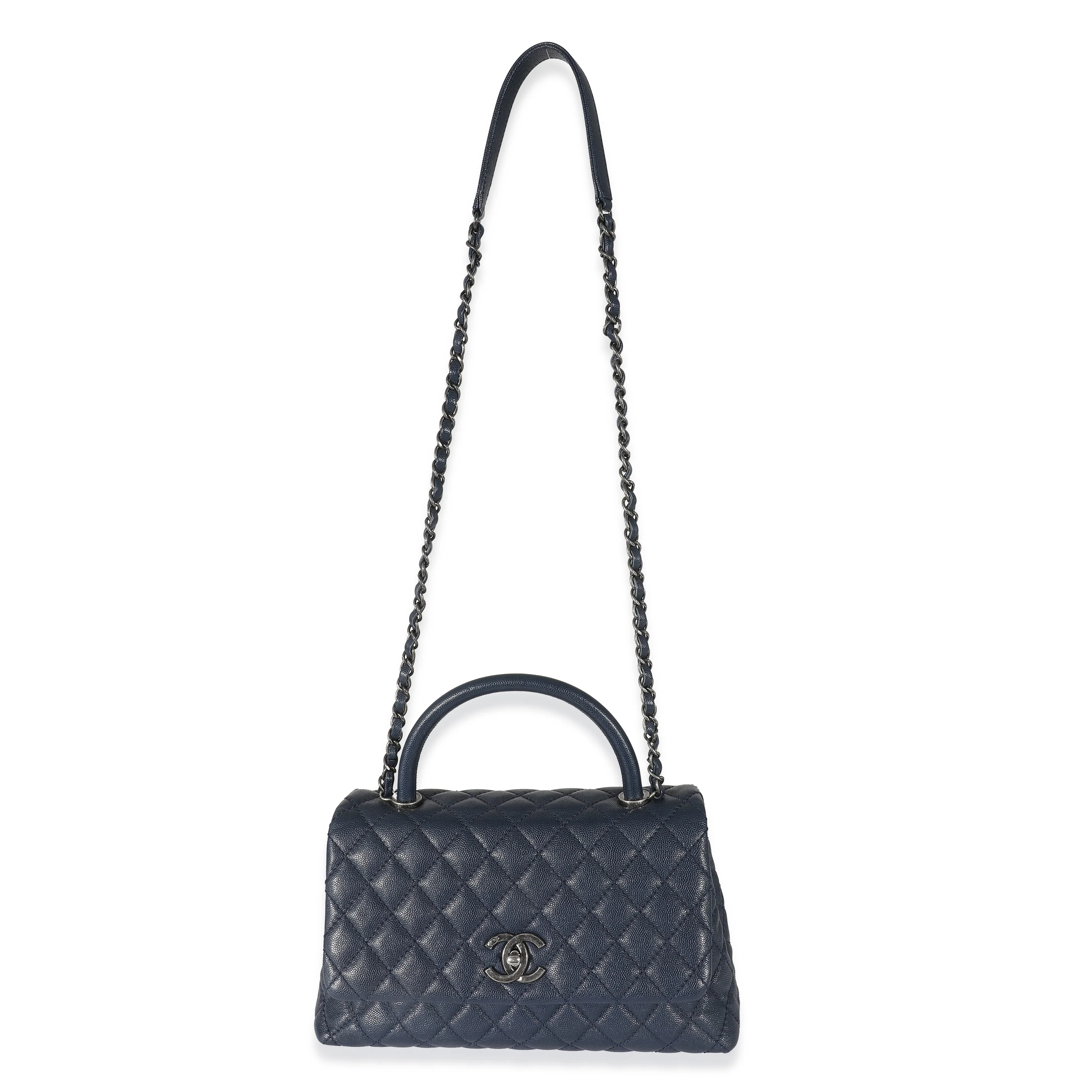 Chanel Navy Quilted Caviar Medium Coco Top Handle Bag - Image 8