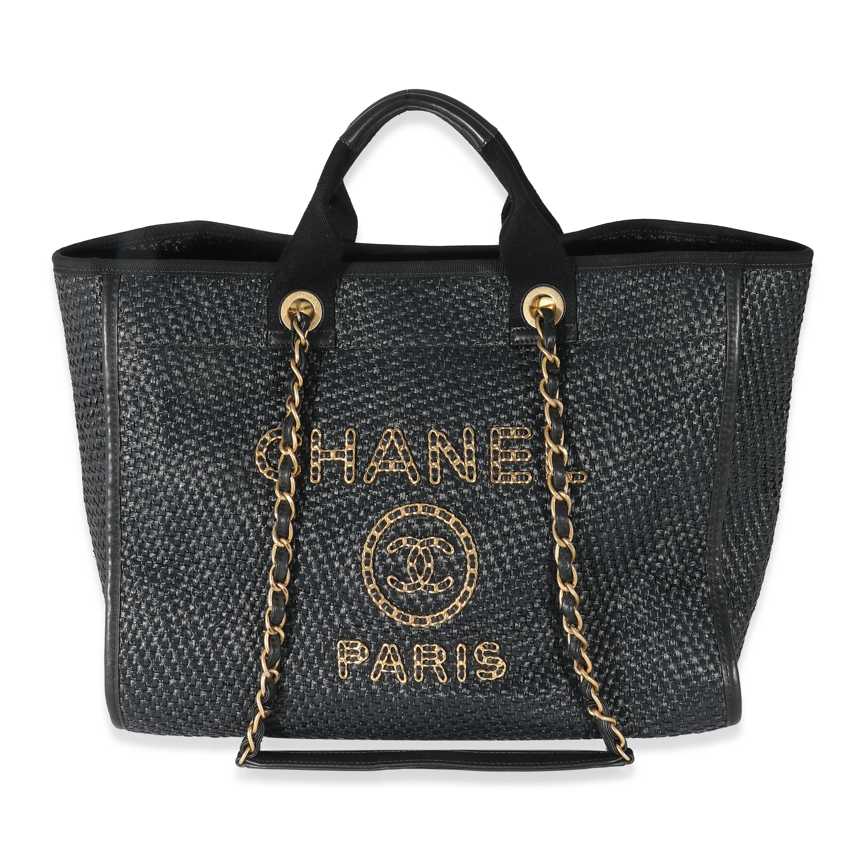 Chanel Black Straw Raffia Medium Deauville Tote