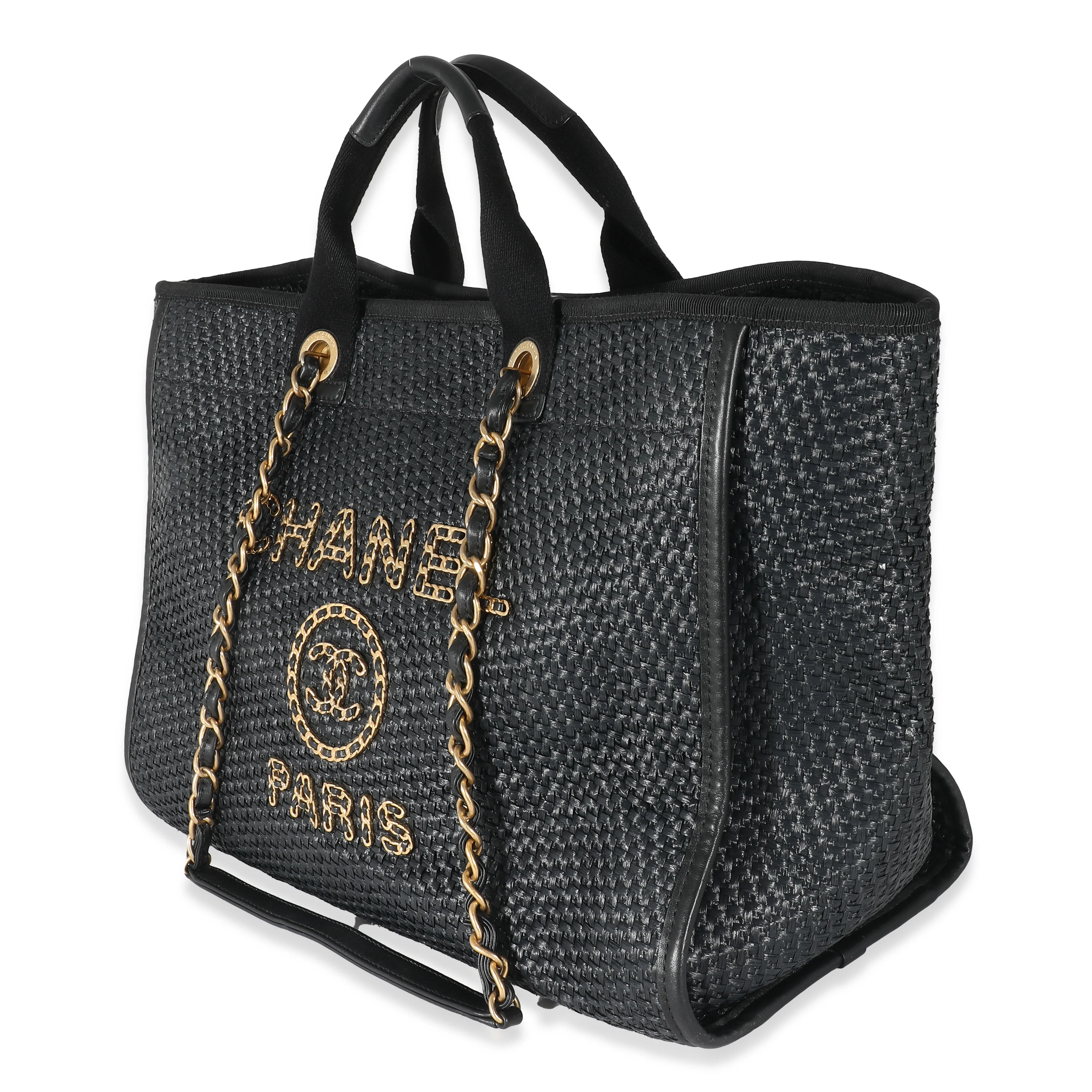 Chanel Black Straw Raffia Medium Deauville Tote - Image 2