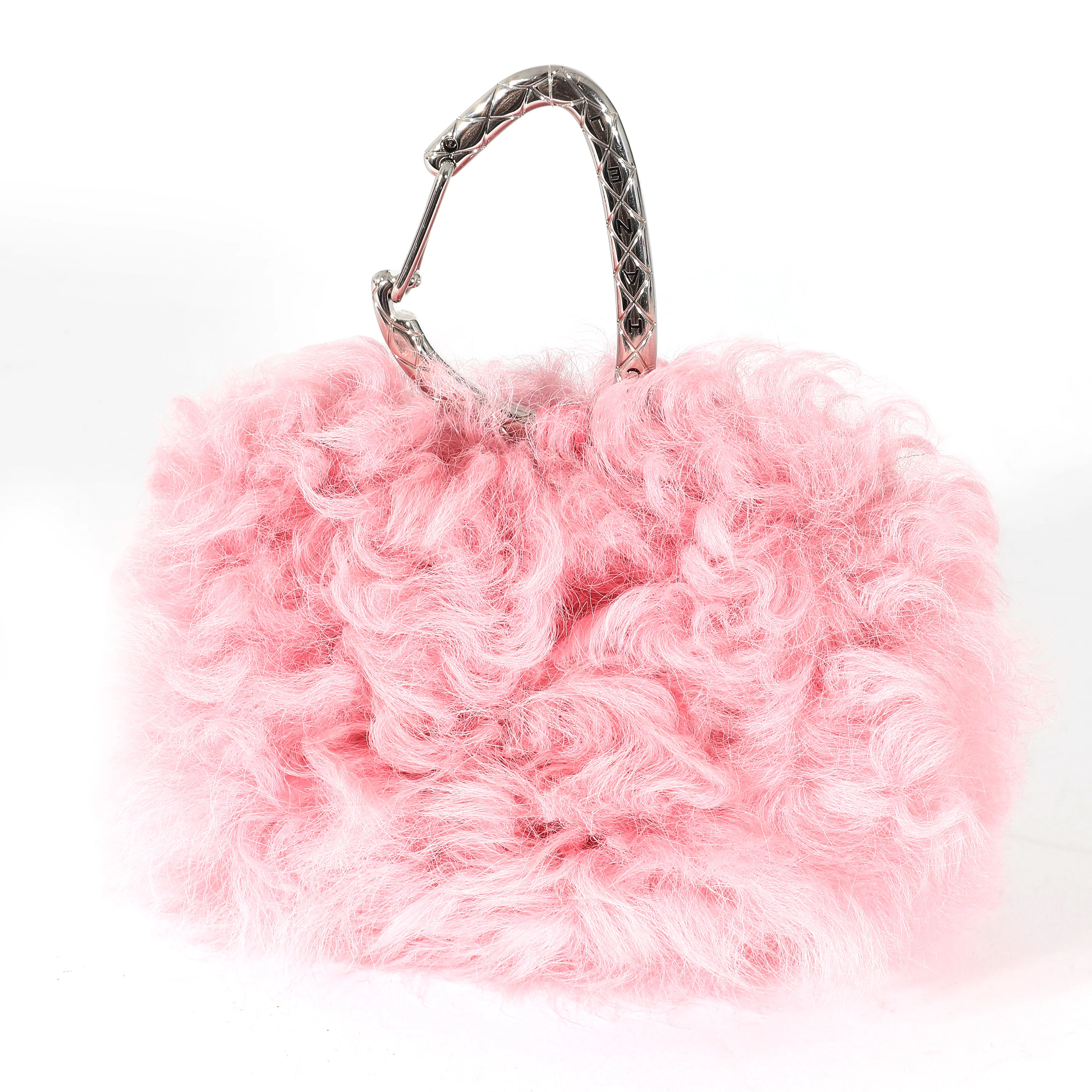 Pink Shearling Lambskin Jewel Hook Card Holder - Image 3
