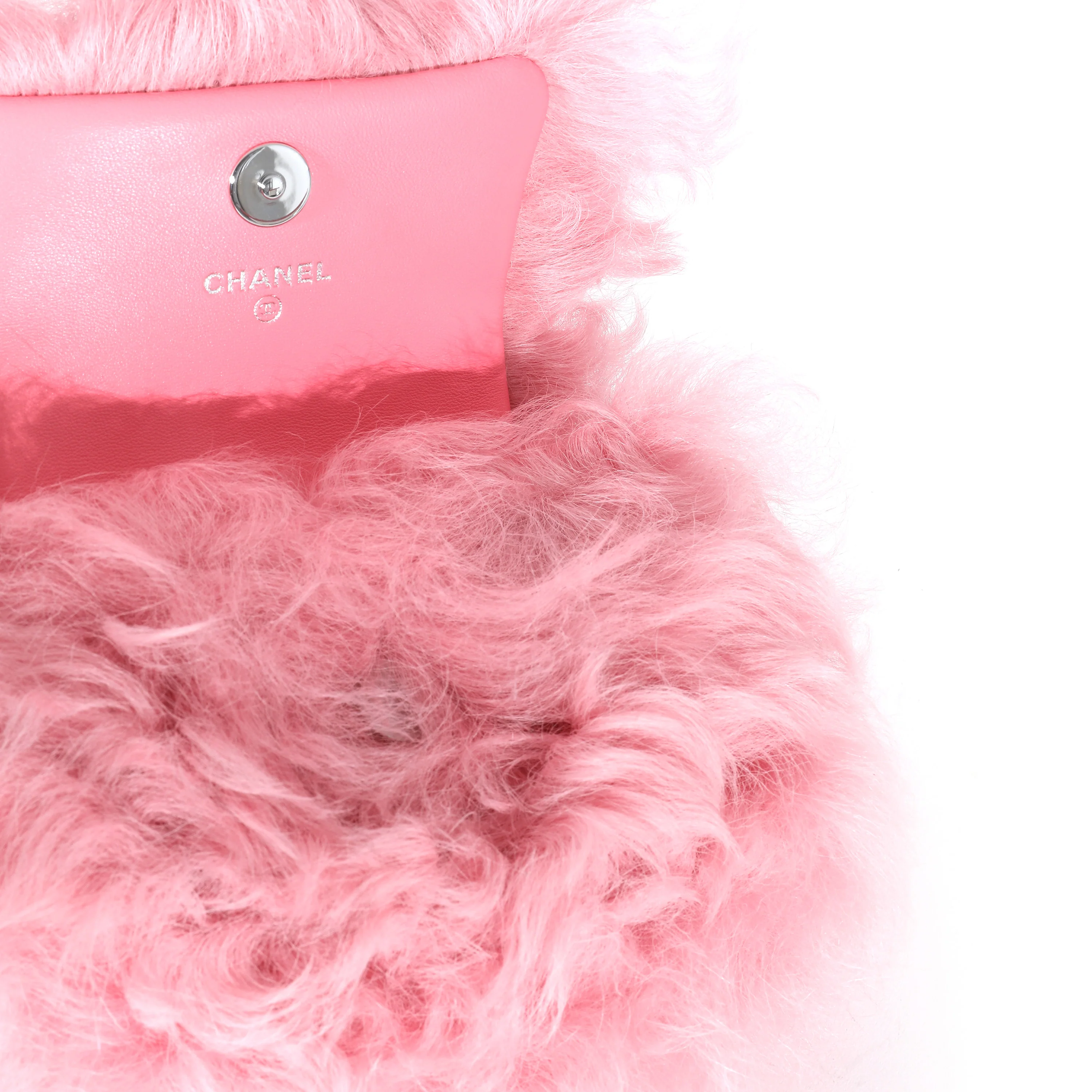 Pink Shearling Lambskin Jewel Hook Card Holder - Image 7