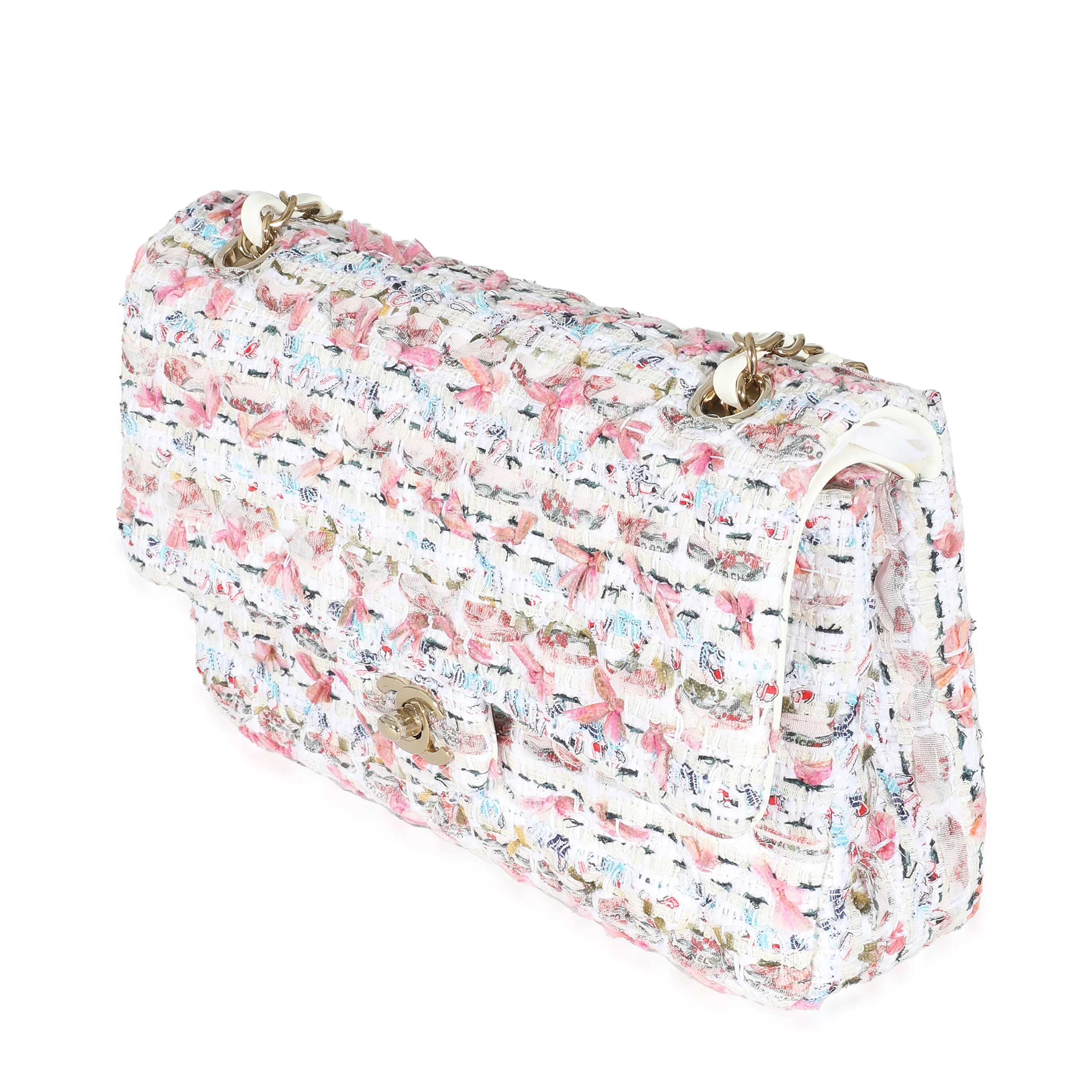 Chanel 23C White & Pink Multicolor Tweed Medium Classic Double Flap Bag - Image 2