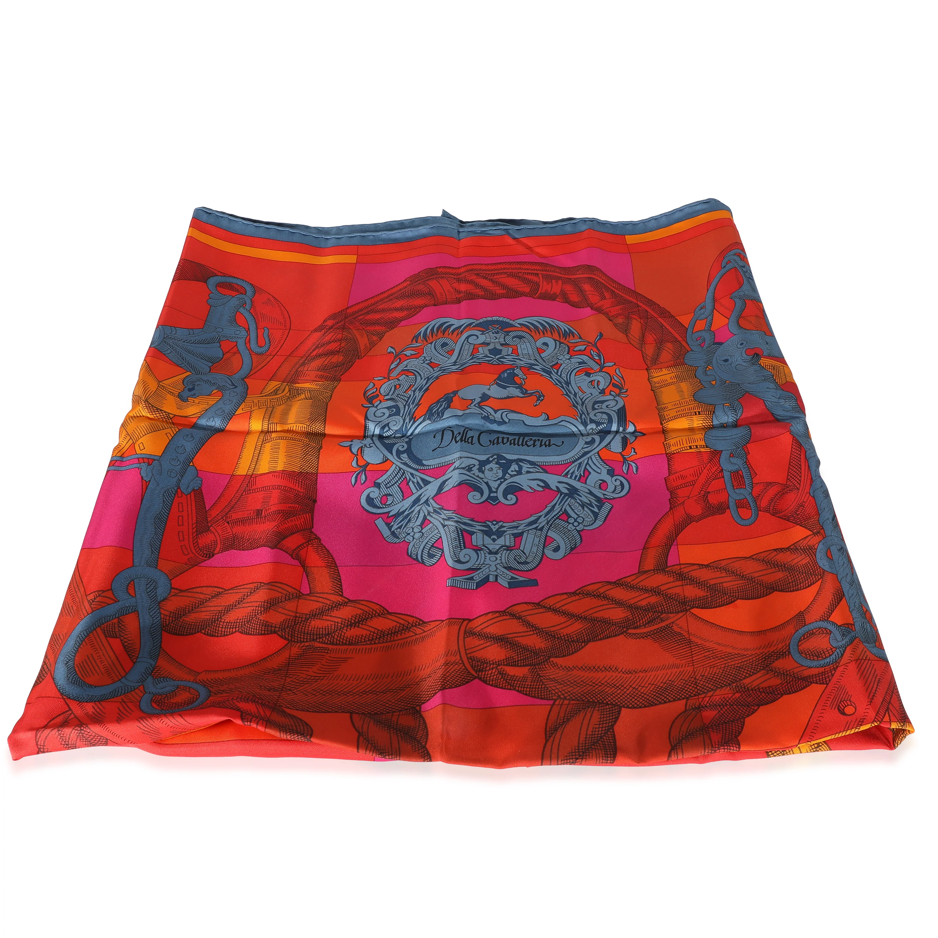 Hermès Silk Red Multicolor Della Cavalleria Scarf 90 - Image 4
