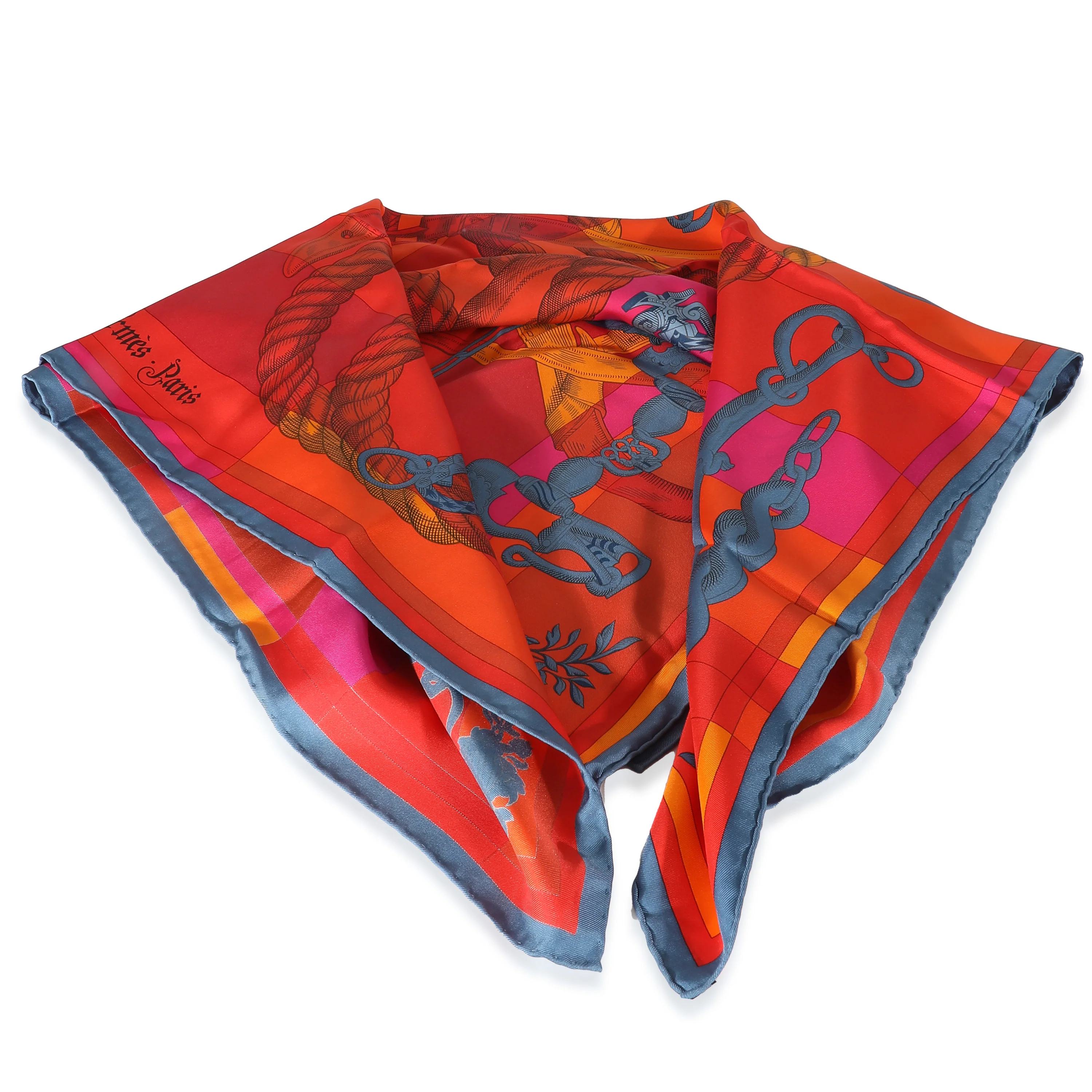 Hermès Silk Red Multicolor Della Cavalleria Scarf 90 - Image 5
