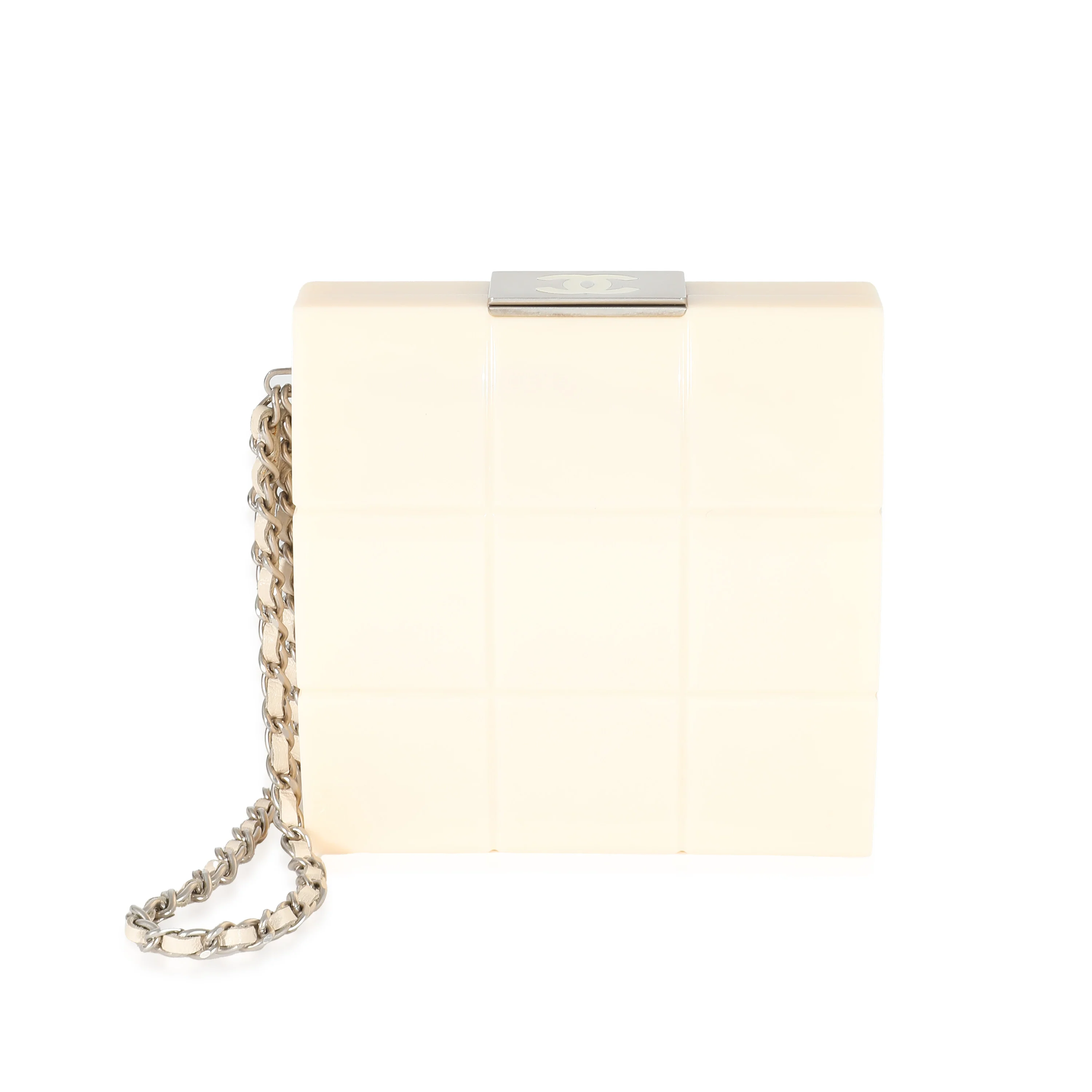 Chanel Cream Plexiglass Minaudiere Chocolate Bar Clutch