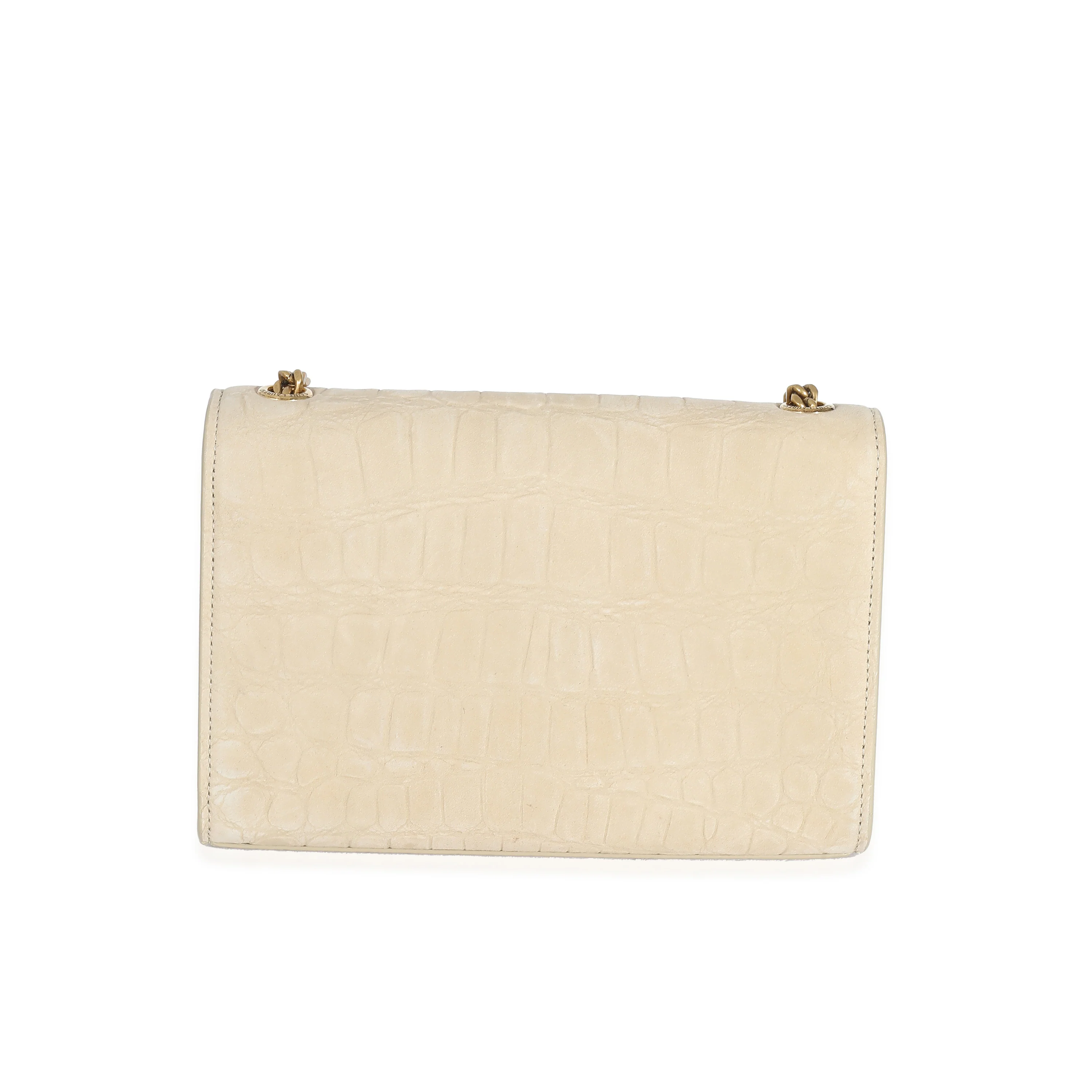 Beige Suede Croc Embossed Small Kate Chain Bag - Image 4