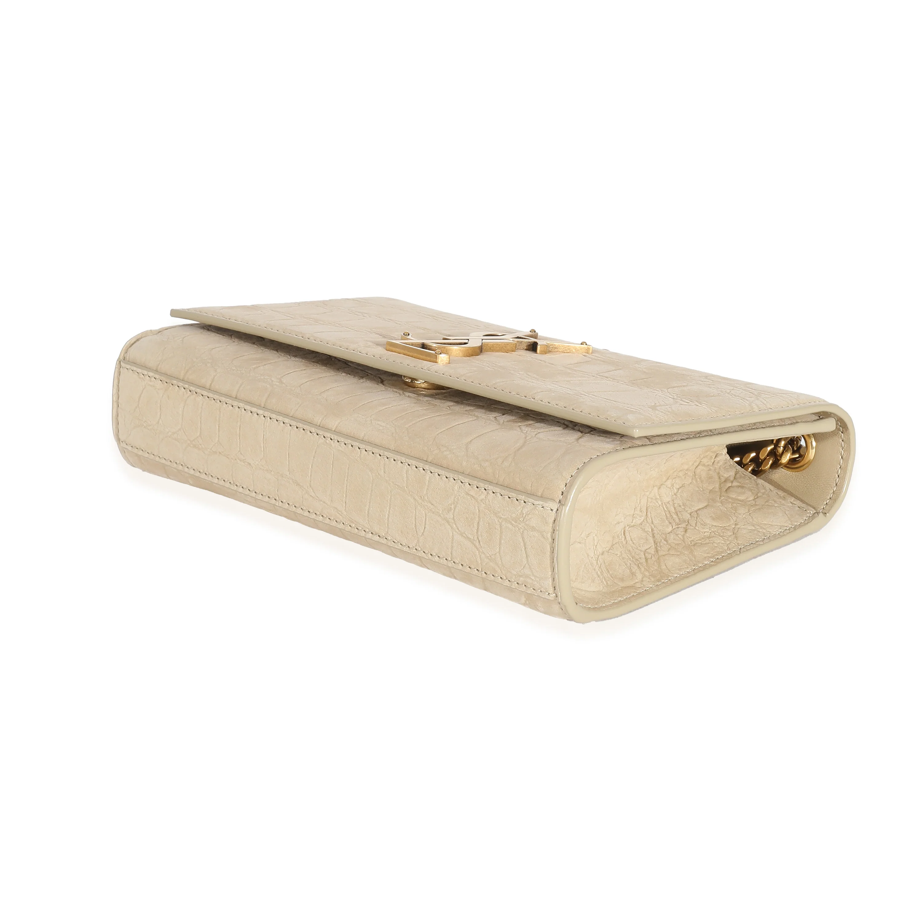 Beige Suede Croc Embossed Small Kate Chain Bag - Image 5