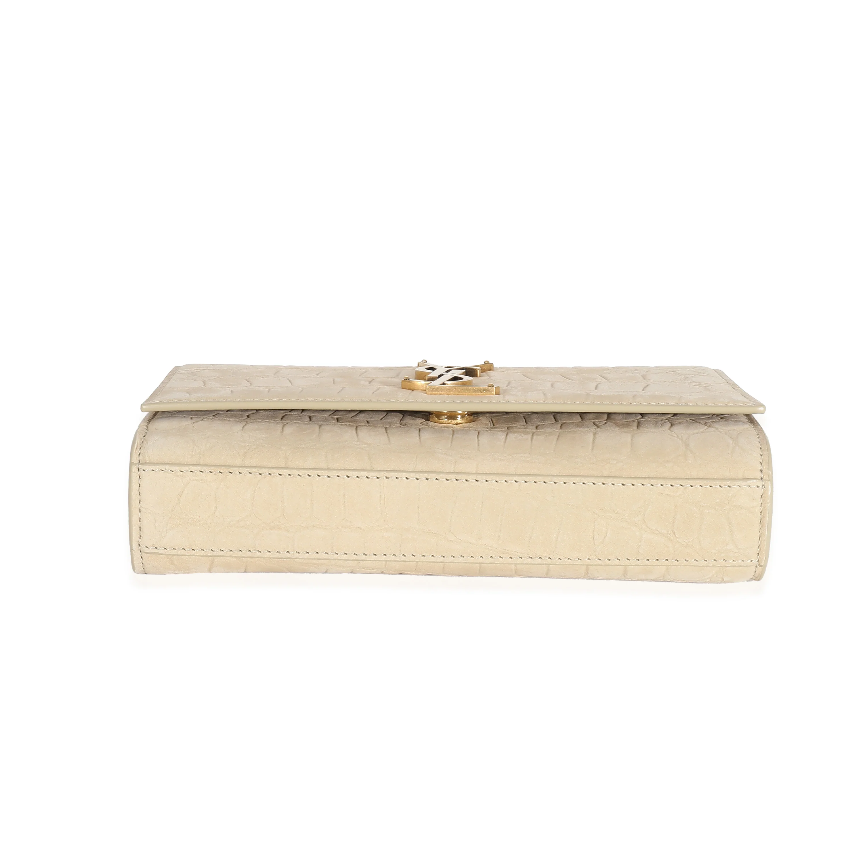 Beige Suede Croc Embossed Small Kate Chain Bag - Image 6