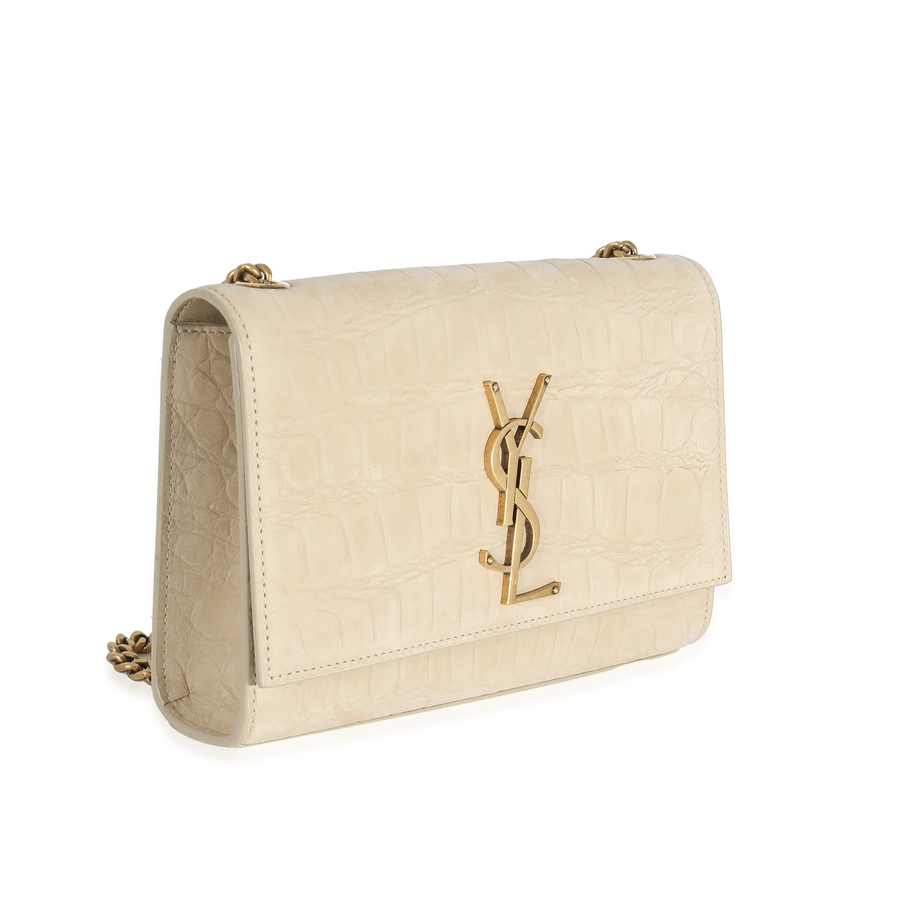 Beige Suede Croc Embossed Small Kate Chain Bag - Image 7