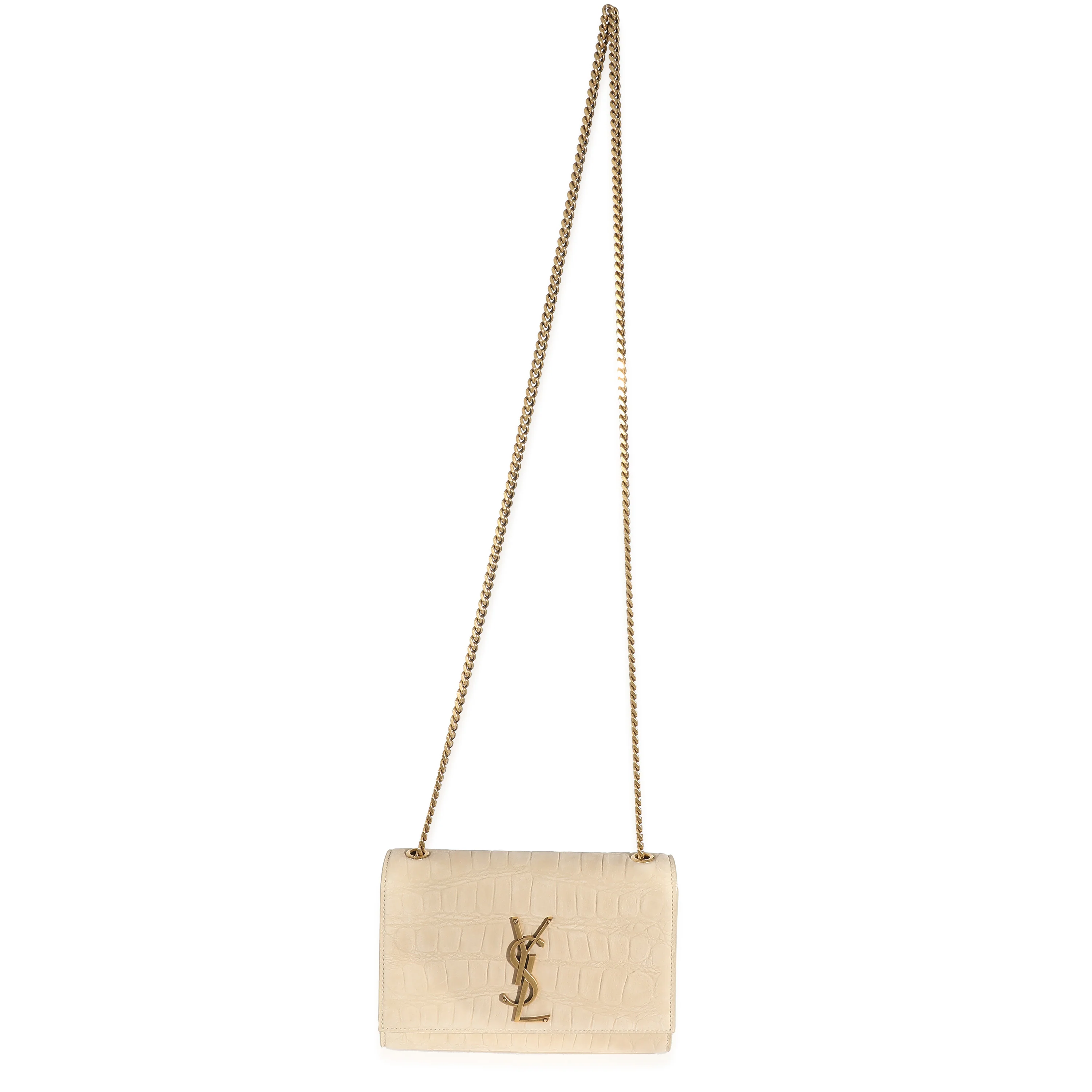 Beige Suede Croc Embossed Small Kate Chain Bag - Image 8