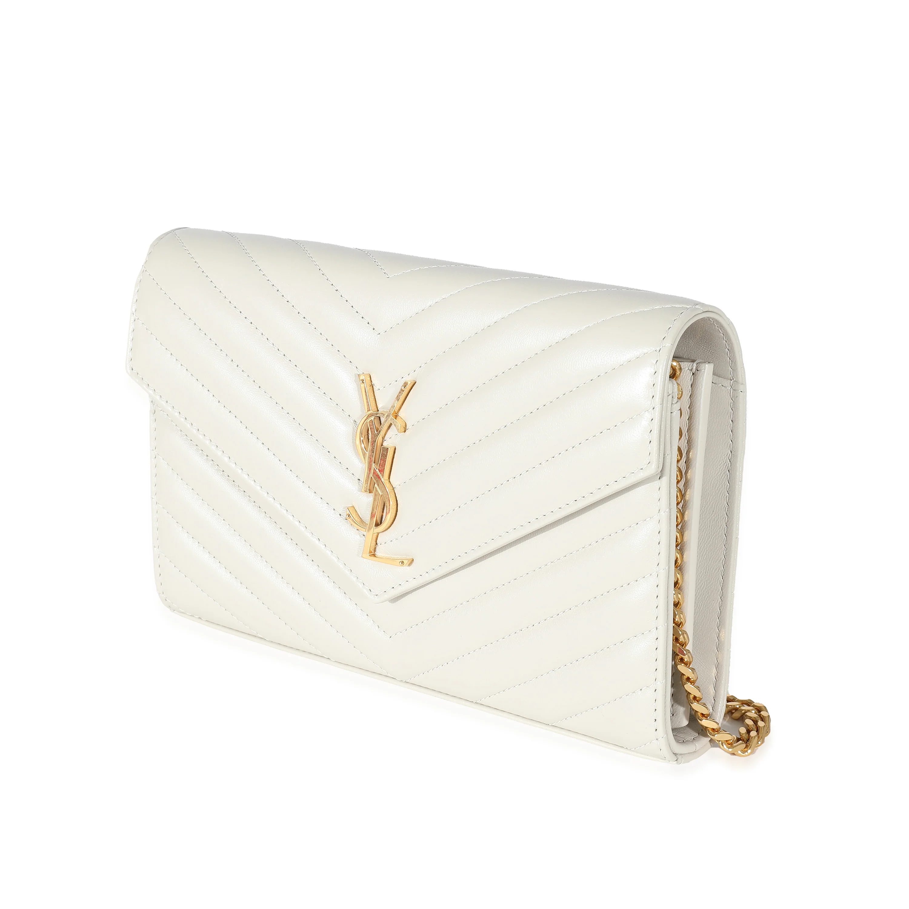Saint Laurent Blanc Vintage Lambskin Cassandre Matelasse Chain Wallet - Image 2
