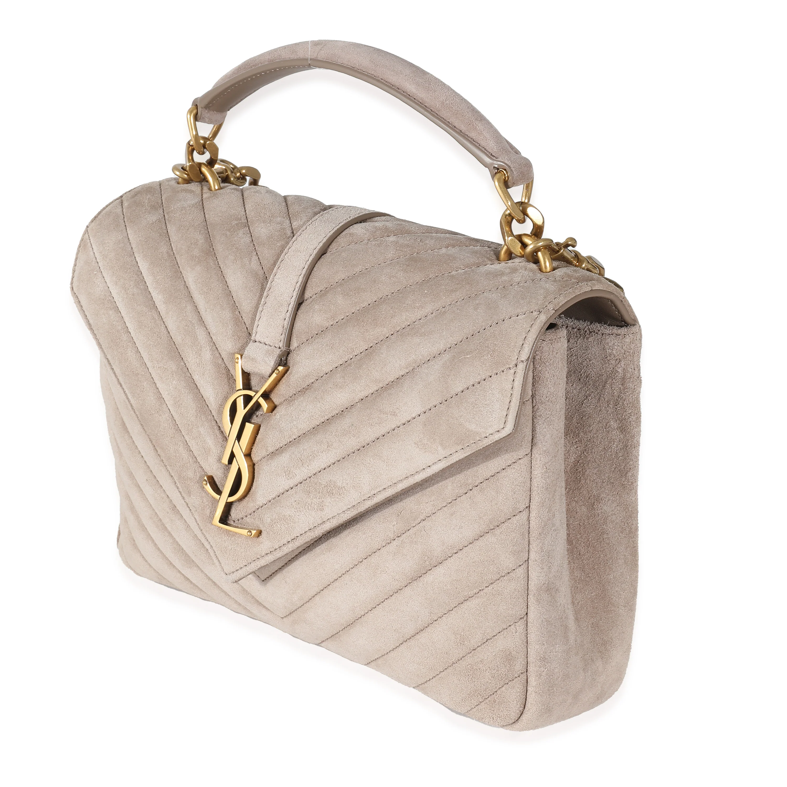 Saint Laurent Taupe Quilted Suede Medium College Bag - Image 2