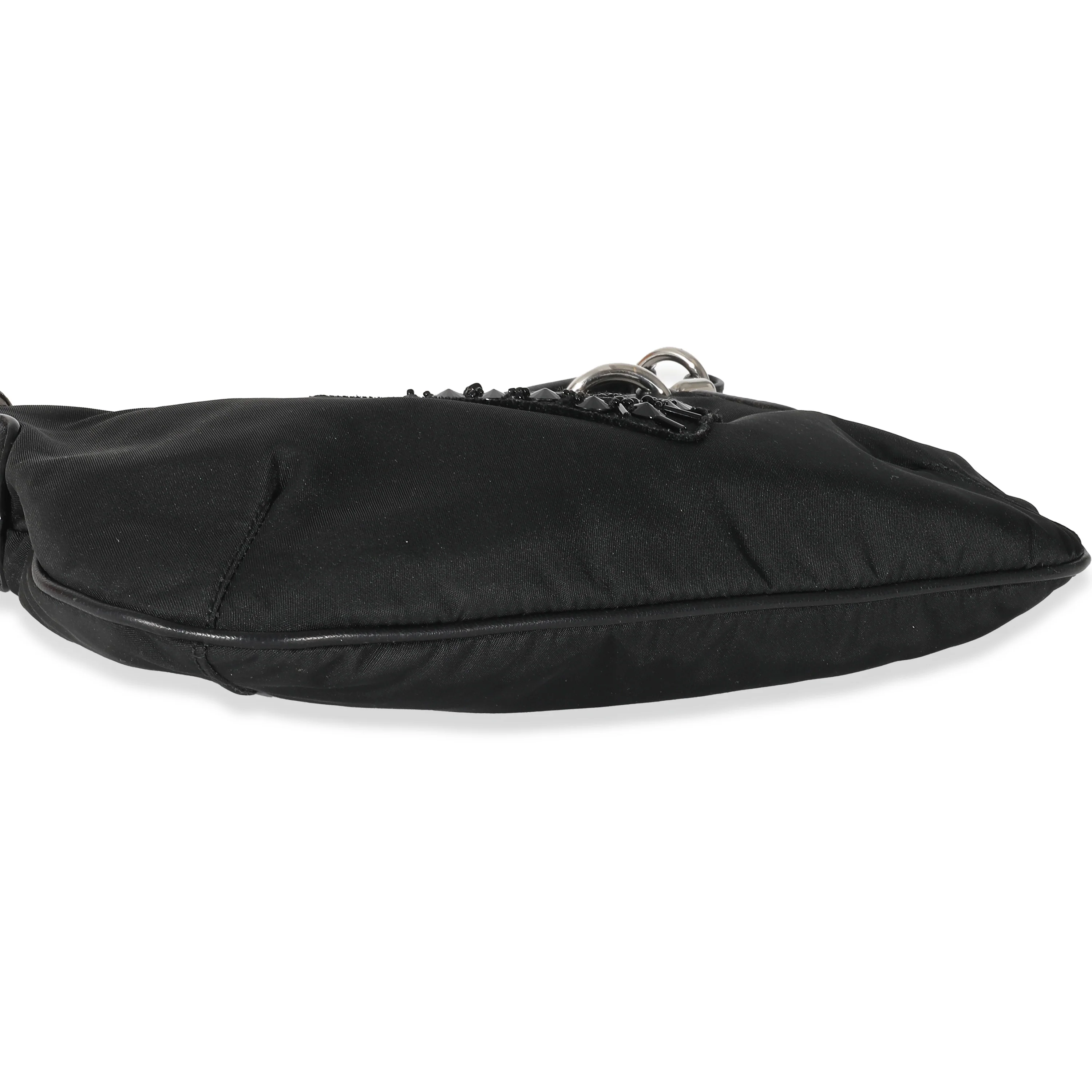Prada Black Nylon Beaded Logo Pochette - Image 4