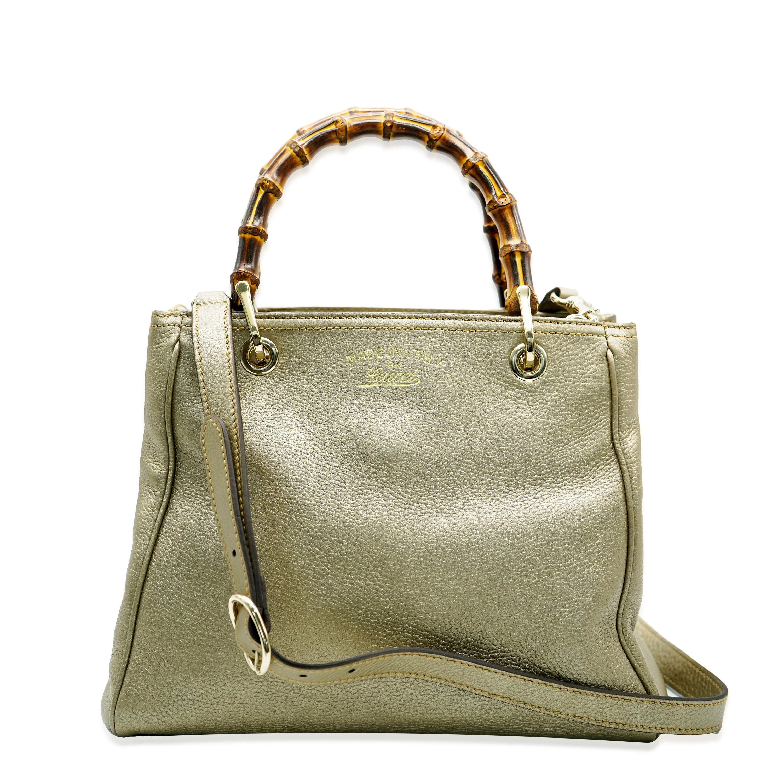 Gucci Gold Leather Small Bamboo Shopper Tote - Image 4