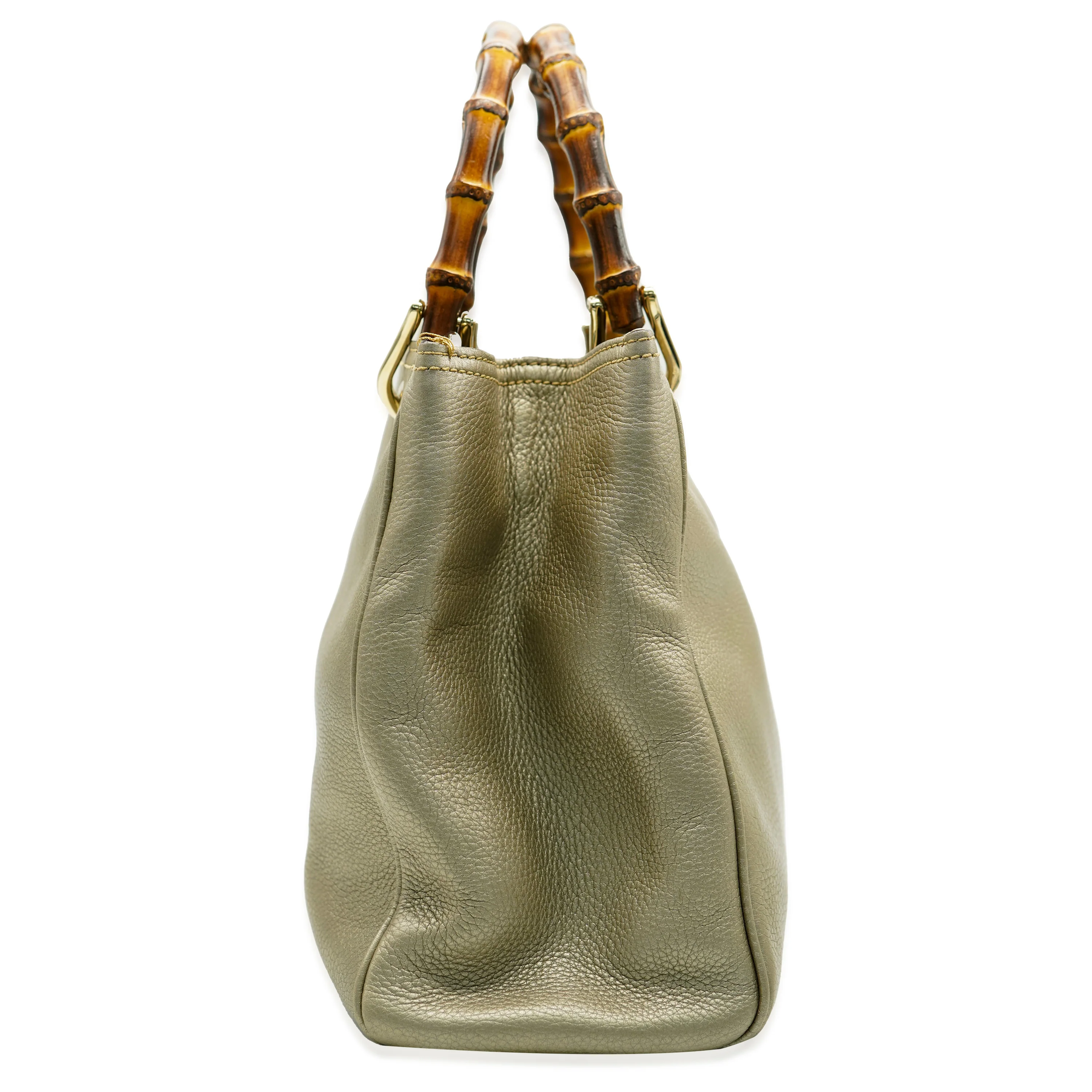 Gucci Gold Leather Small Bamboo Shopper Tote - Image 9