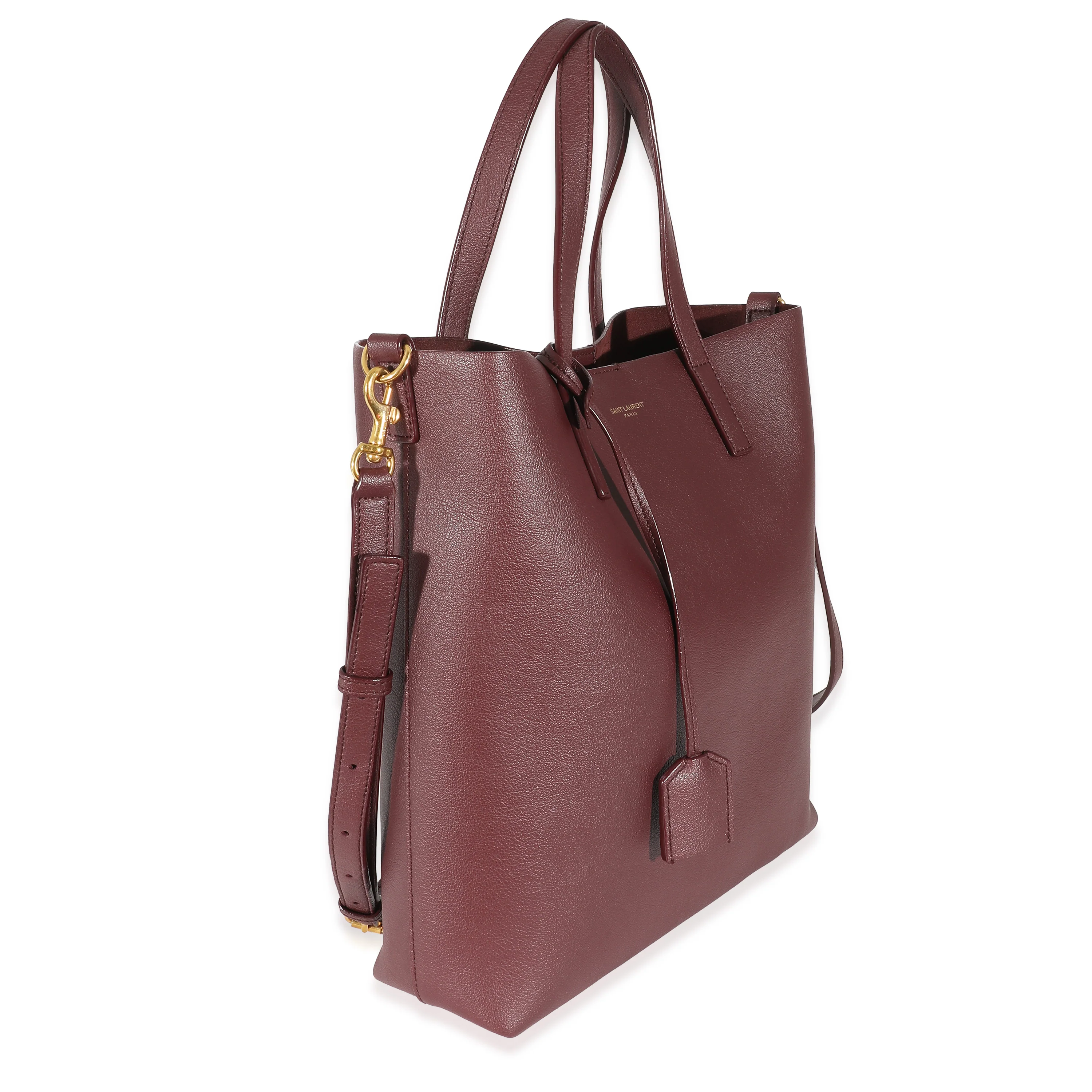 Saint Laurent Burgundy Calfskin Toy N/S Shopping Tote - Image 7