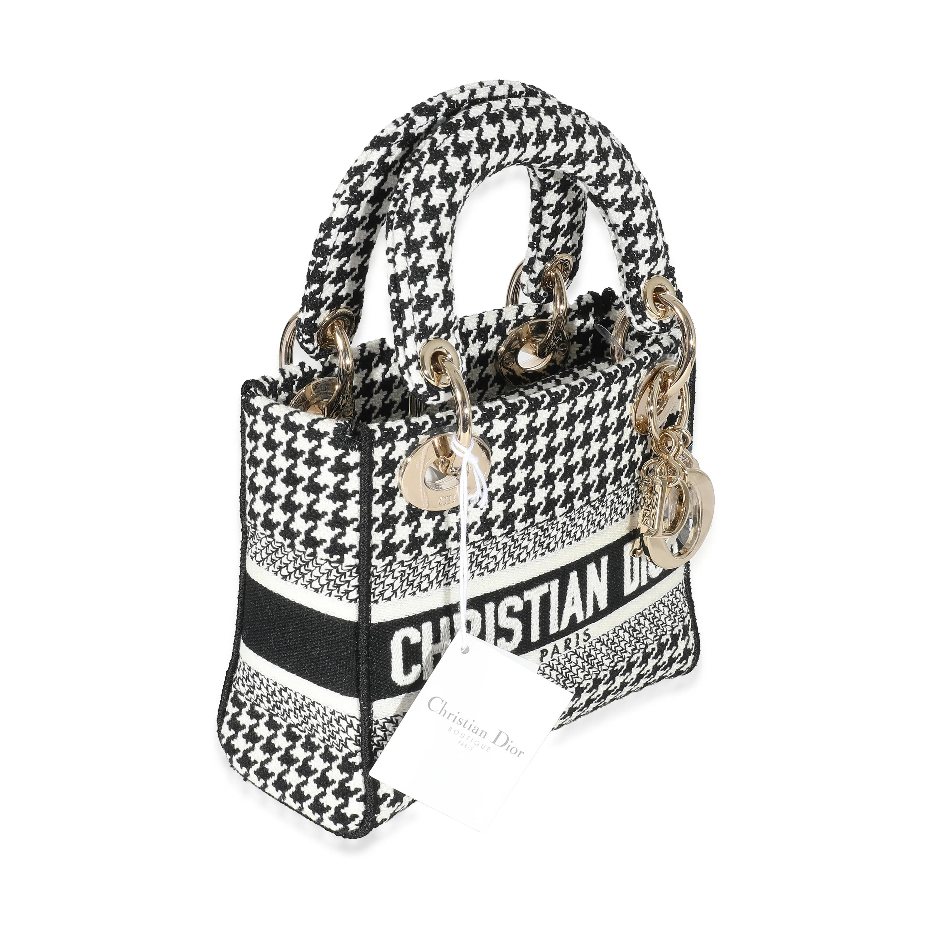Christian Dior Black White Houndstooth Canvas Mini Lady D-Lite - Image 3
