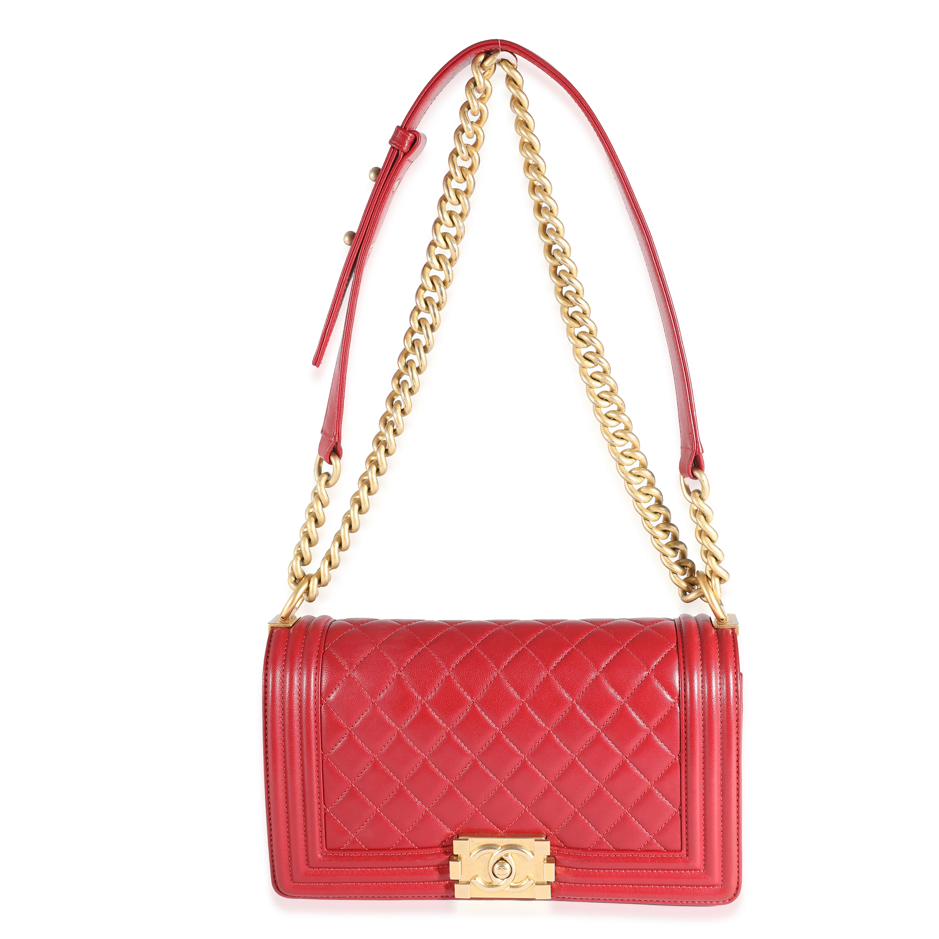 Chanel Red Quilted Lambskin Medium Boy Bag - Image 4