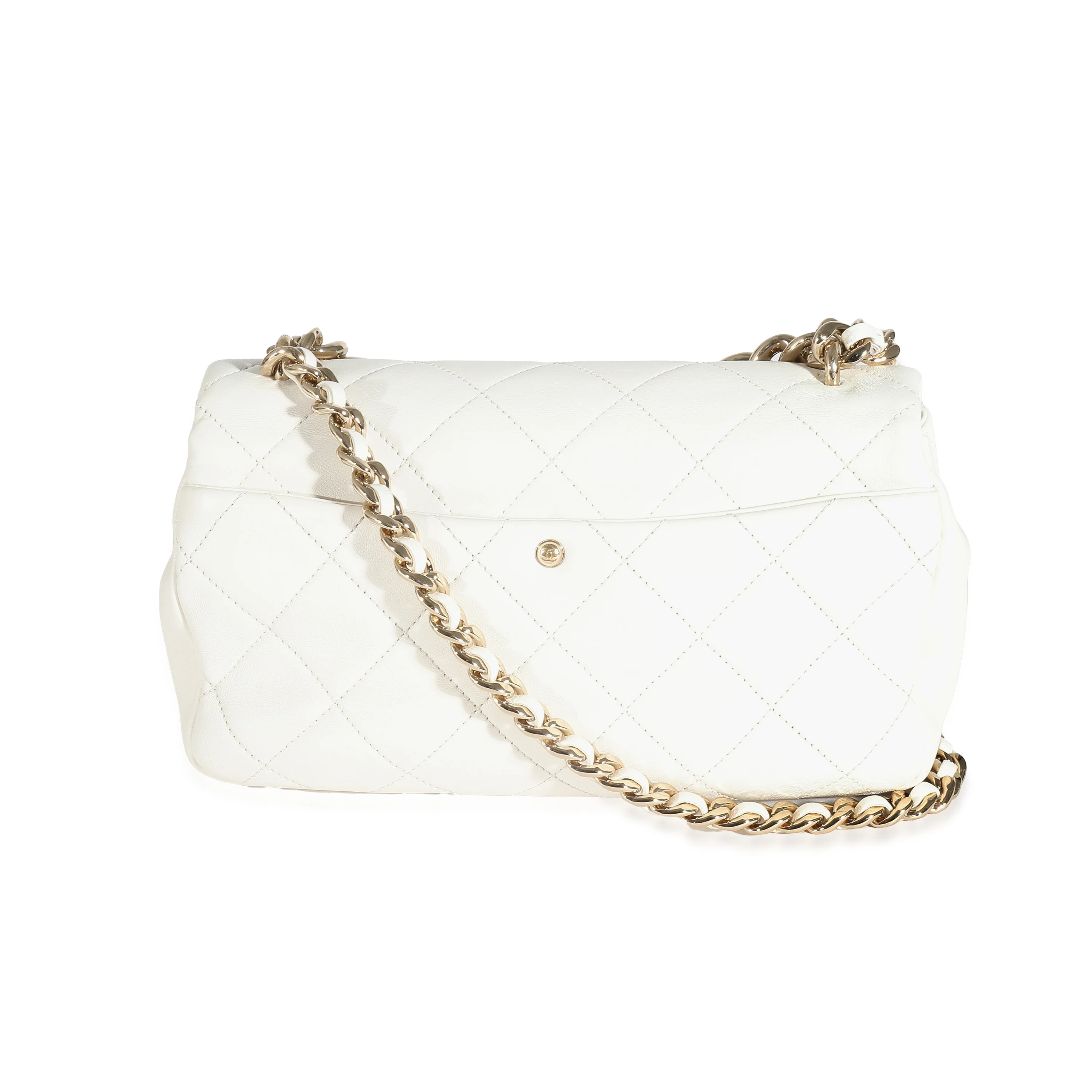 White Quilted Lambskin Elegant Chain Flap Bag - Image 5
