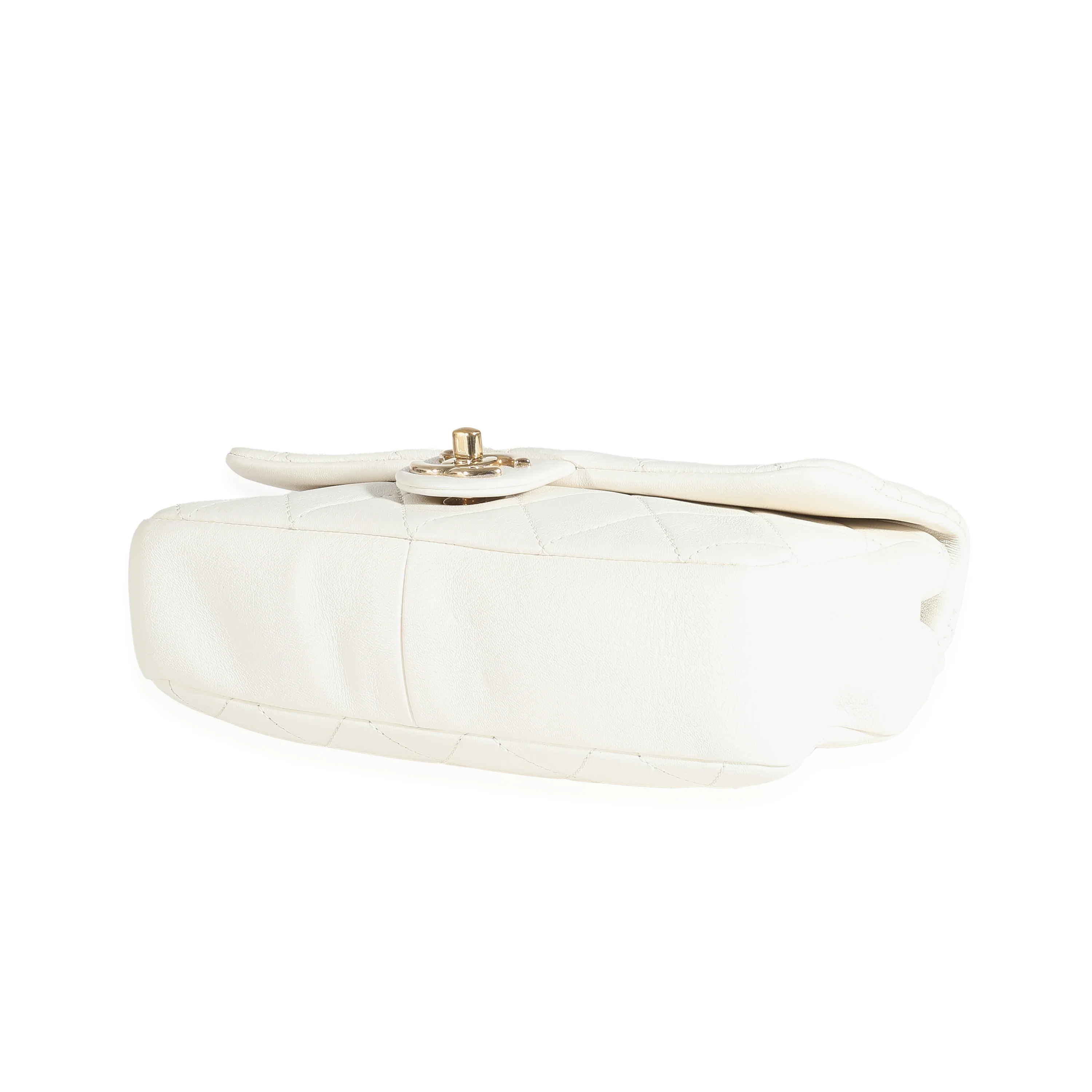 White Quilted Lambskin Elegant Chain Flap Bag - Image 8