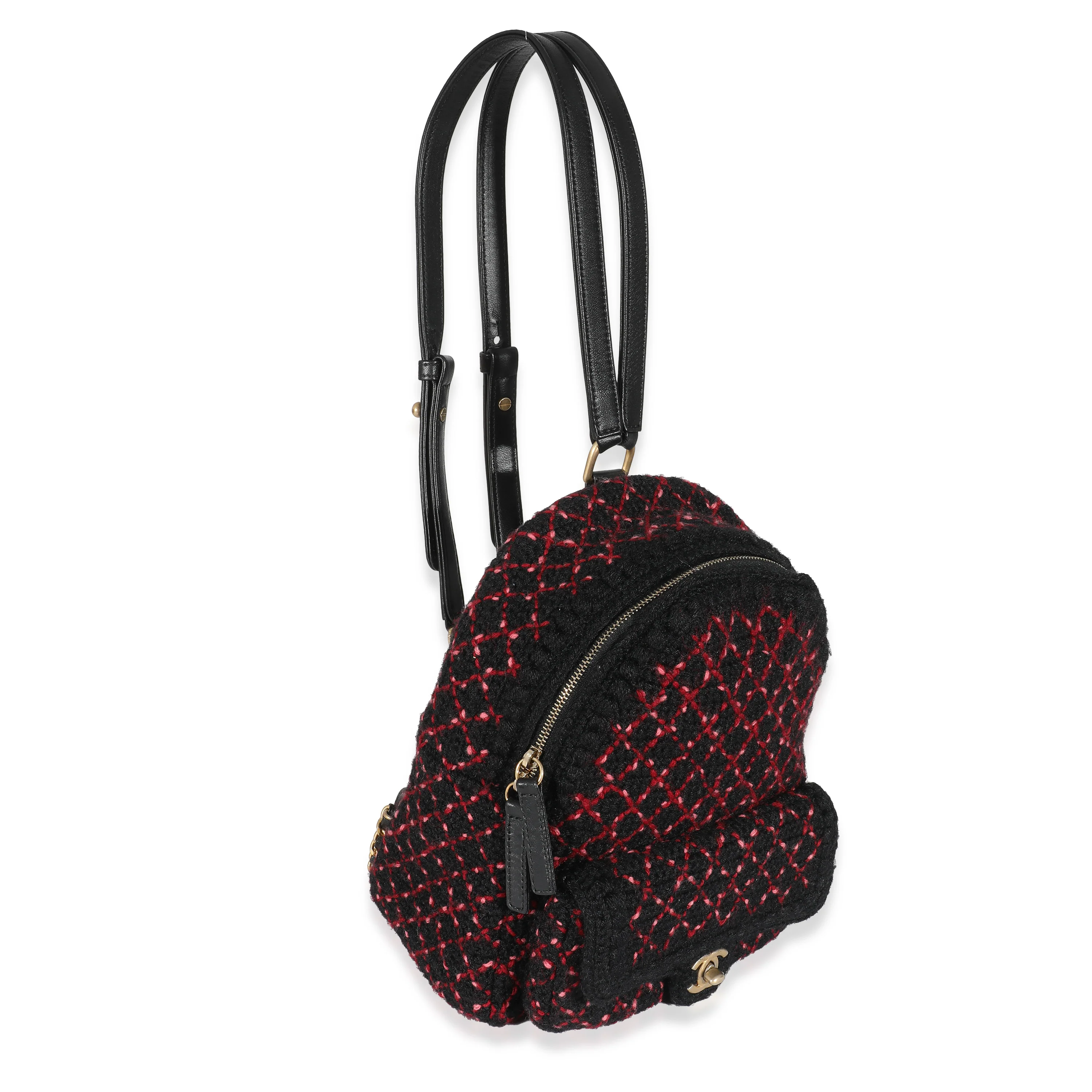 Chanel Pink Black Knit Tweed CC Mini Pocket Backpack - Image 3
