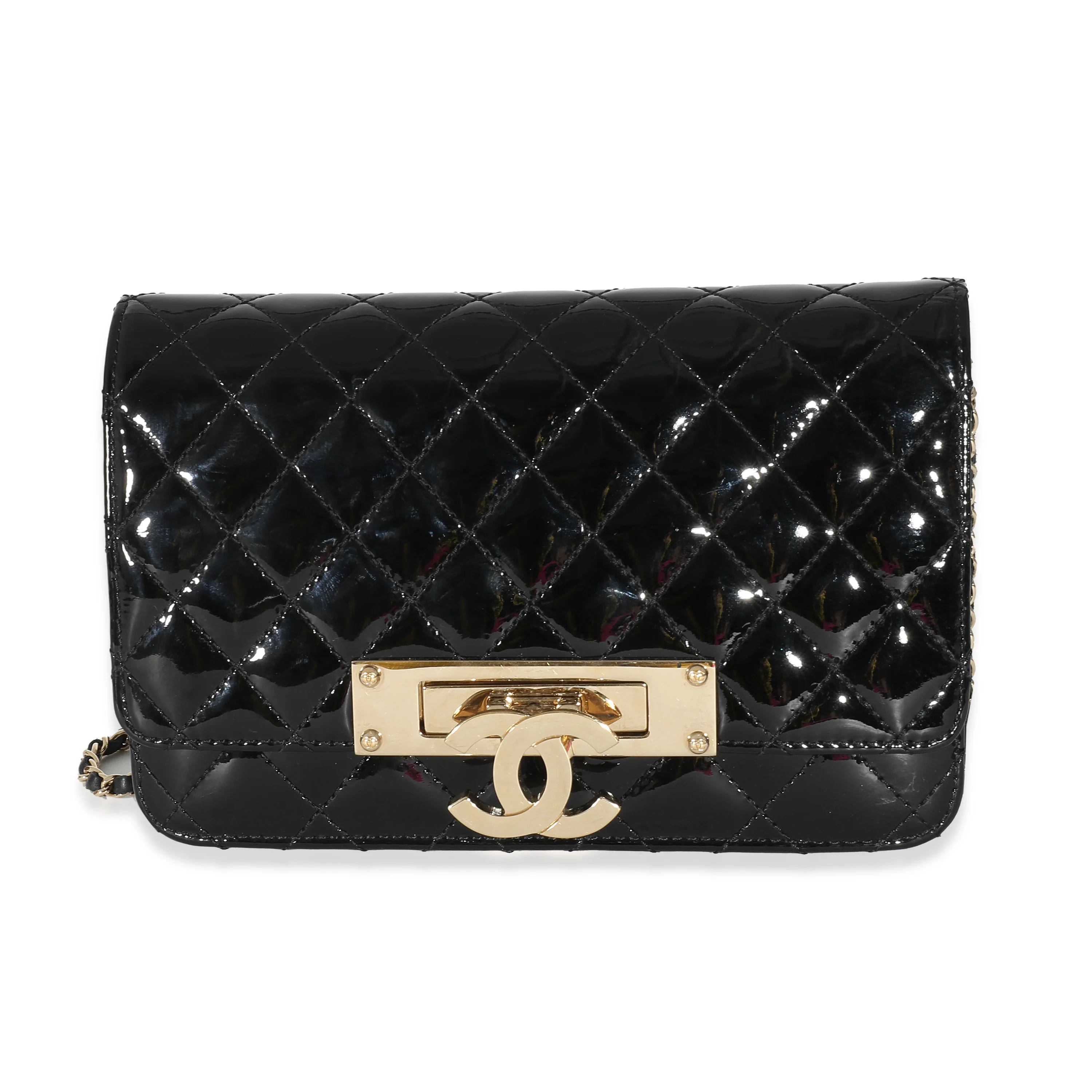Chanel Black Quilted Patent Golden Class Wallet On Chain