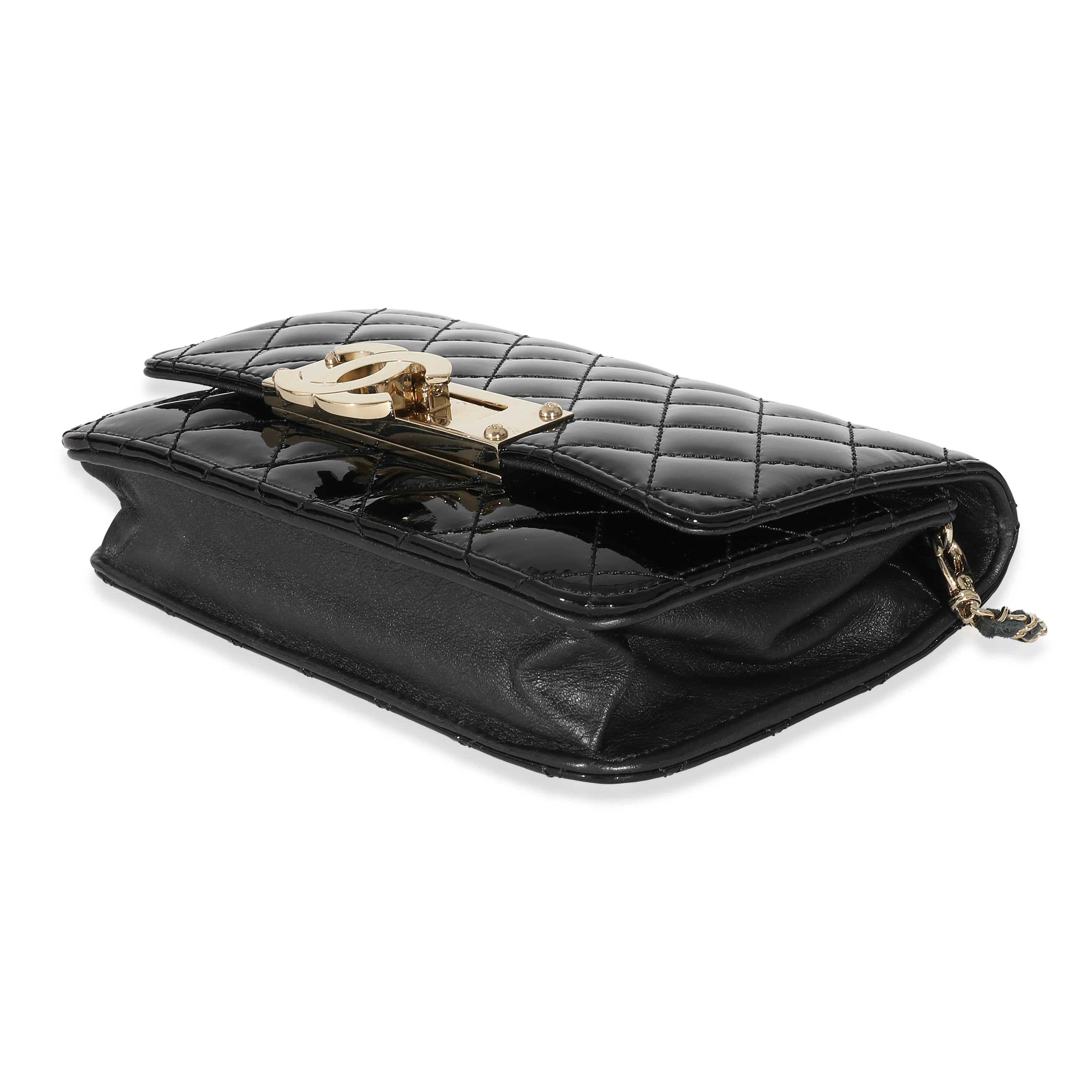 Chanel Black Quilted Patent Golden Class Wallet On Chain - Image 6