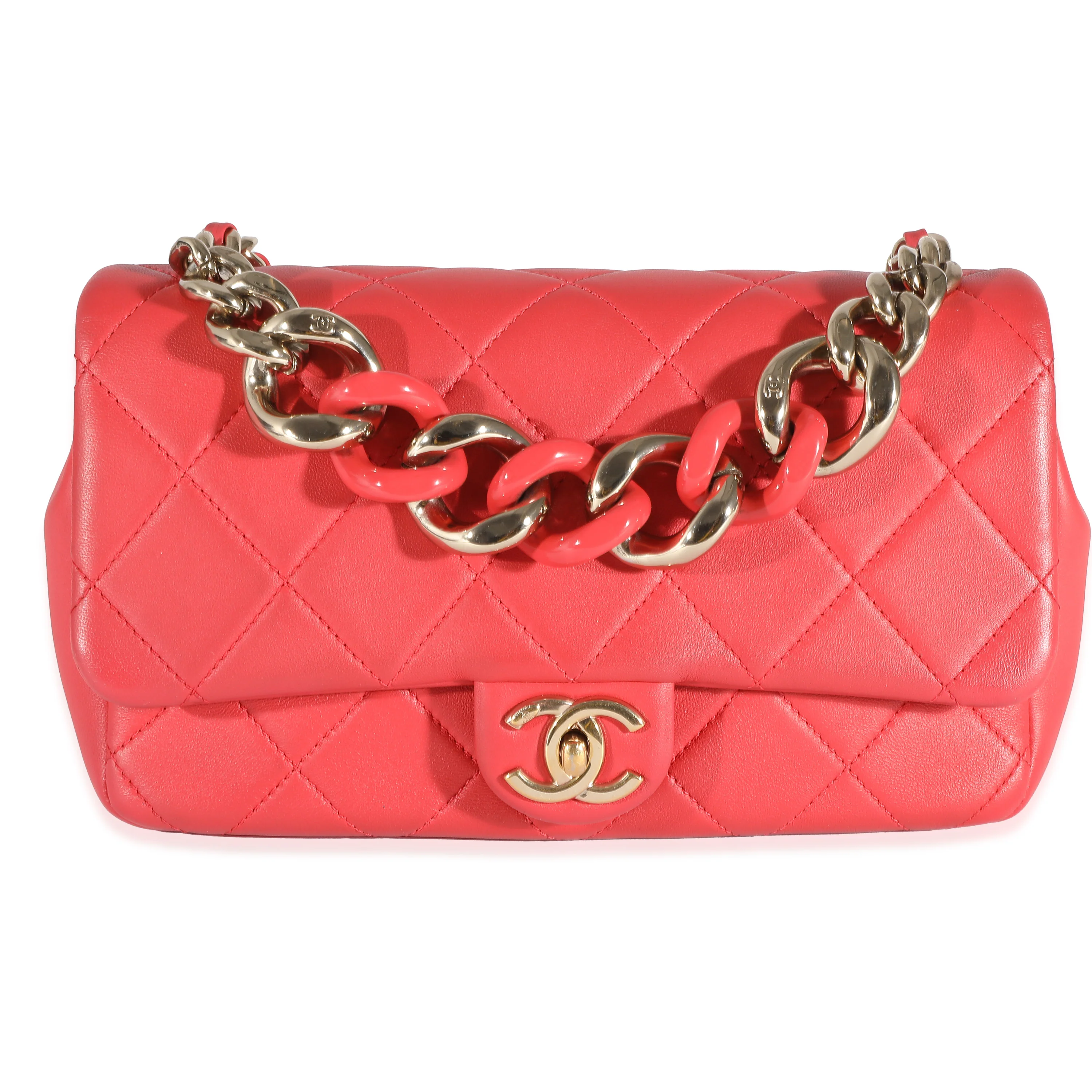 Chanel Red Quilted Lambskin Elegant Chain Flap Bag