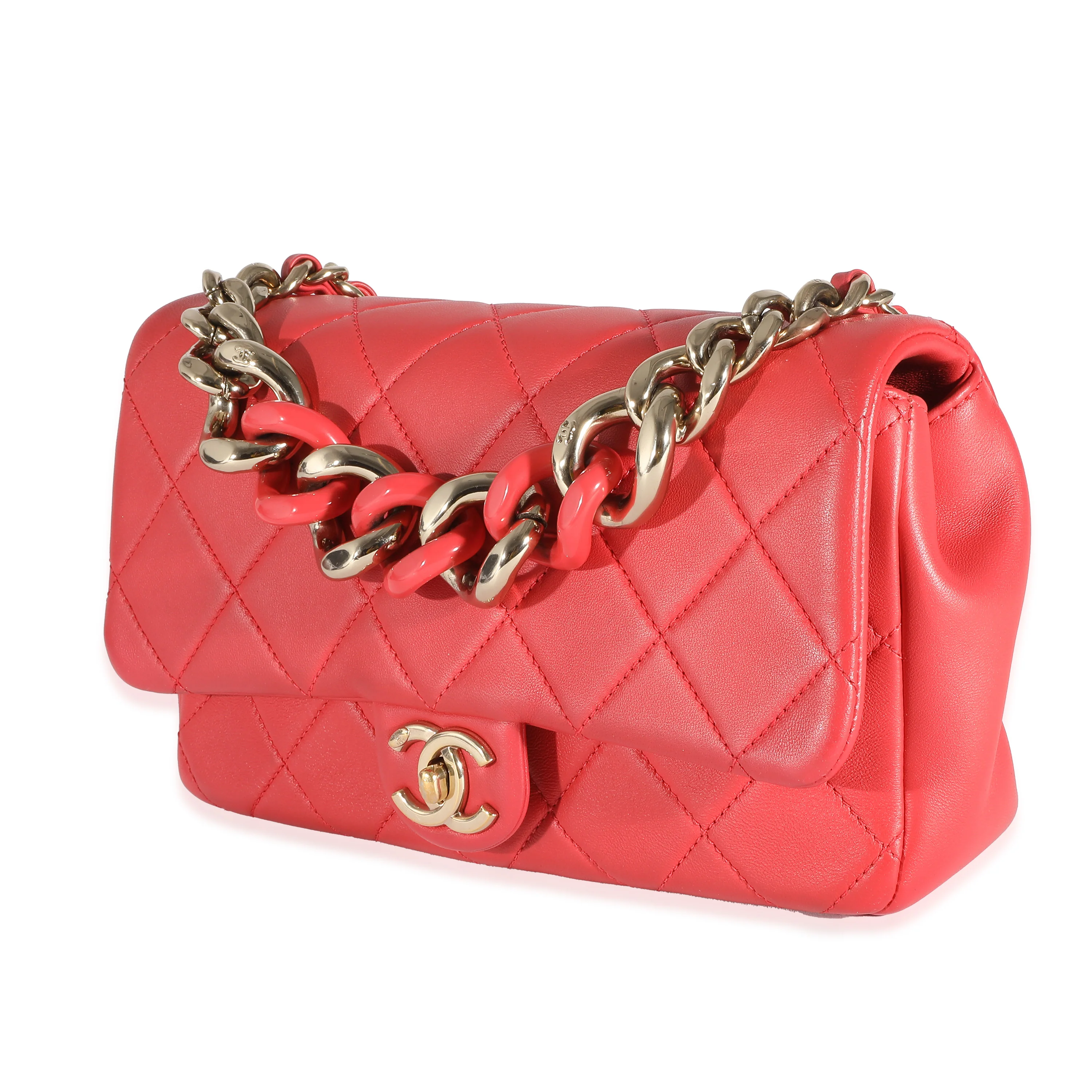 Chanel Red Quilted Lambskin Elegant Chain Flap Bag - Image 2