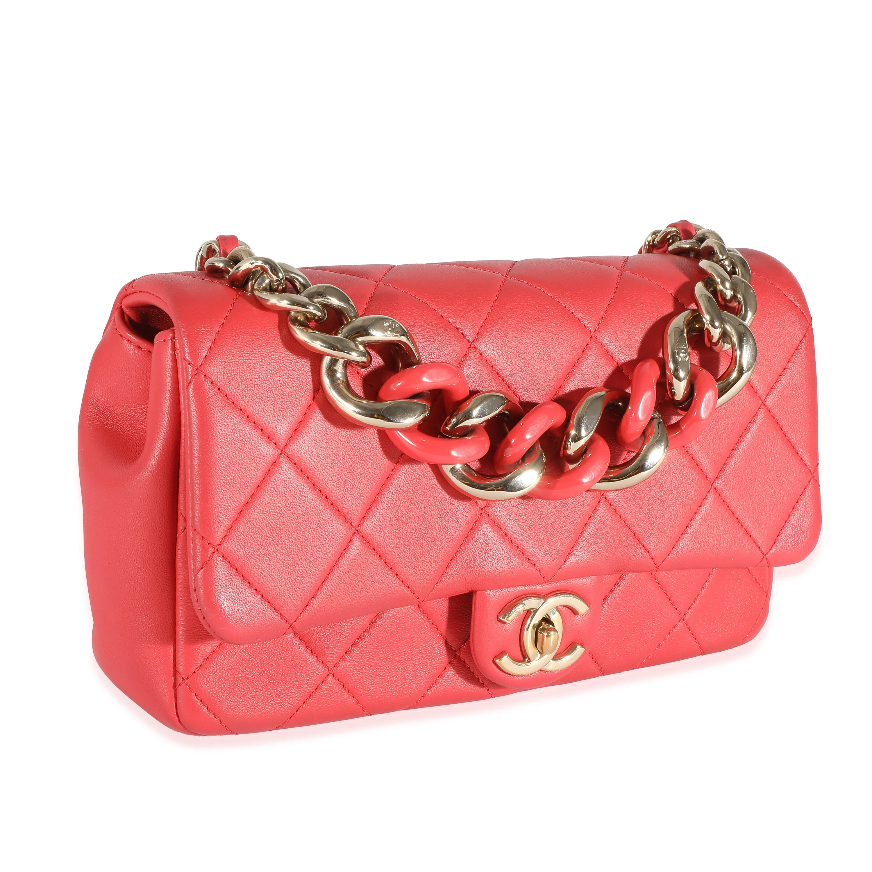 Chanel Red Quilted Lambskin Elegant Chain Flap Bag - Image 8