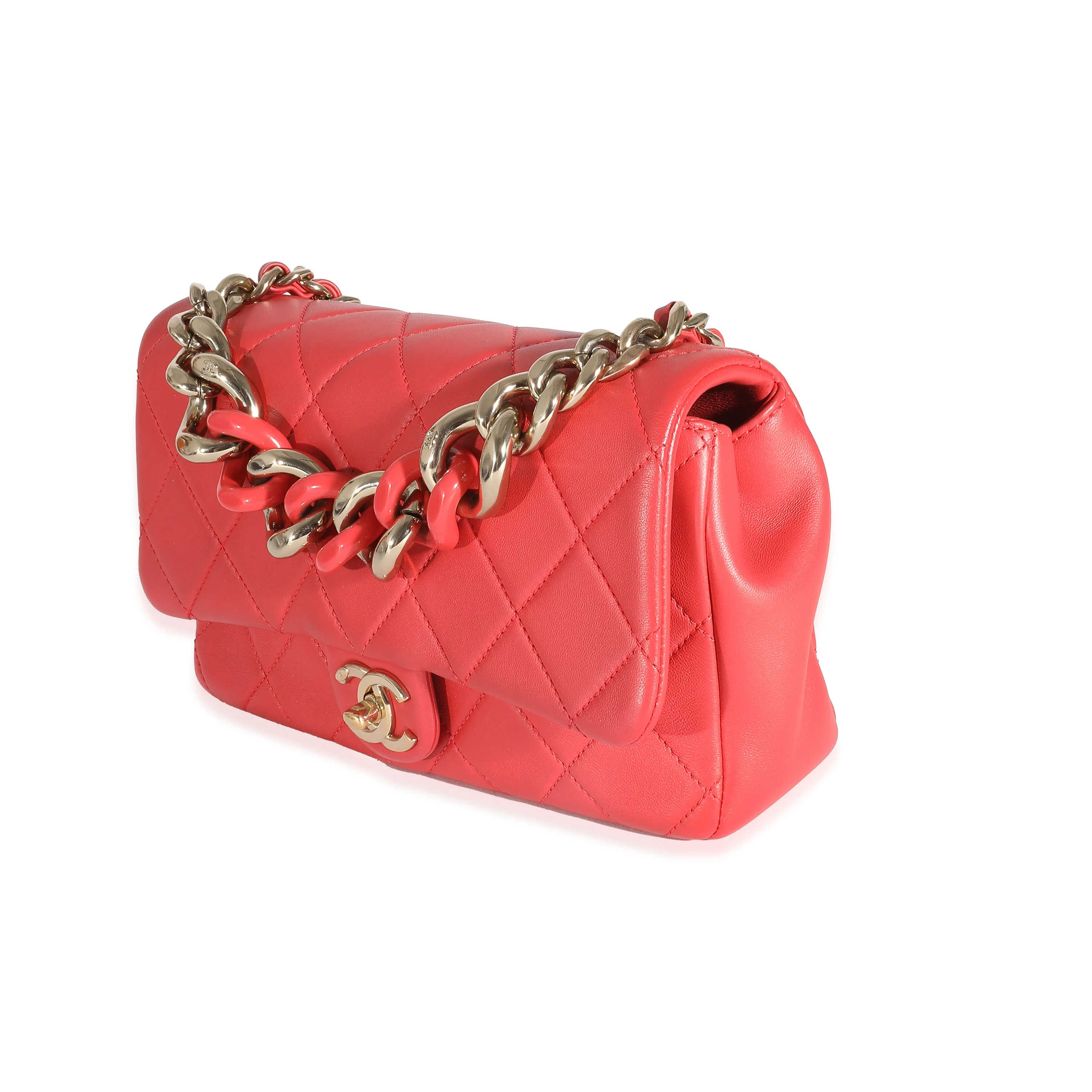 Chanel Red Quilted Lambskin Elegant Chain Flap Bag - Image 9