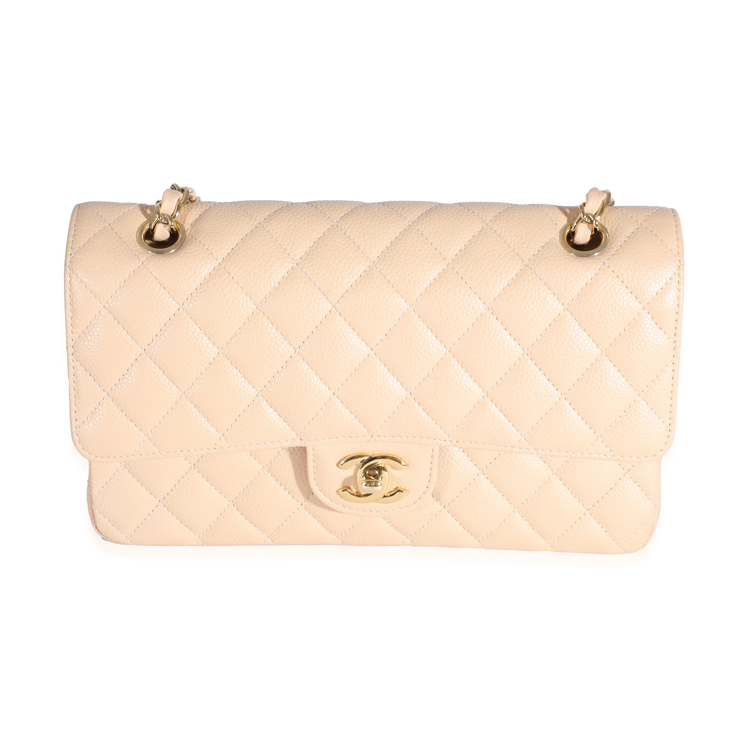 Chanel Beige Quilted Caviar Medium Classic Double Flap Bag