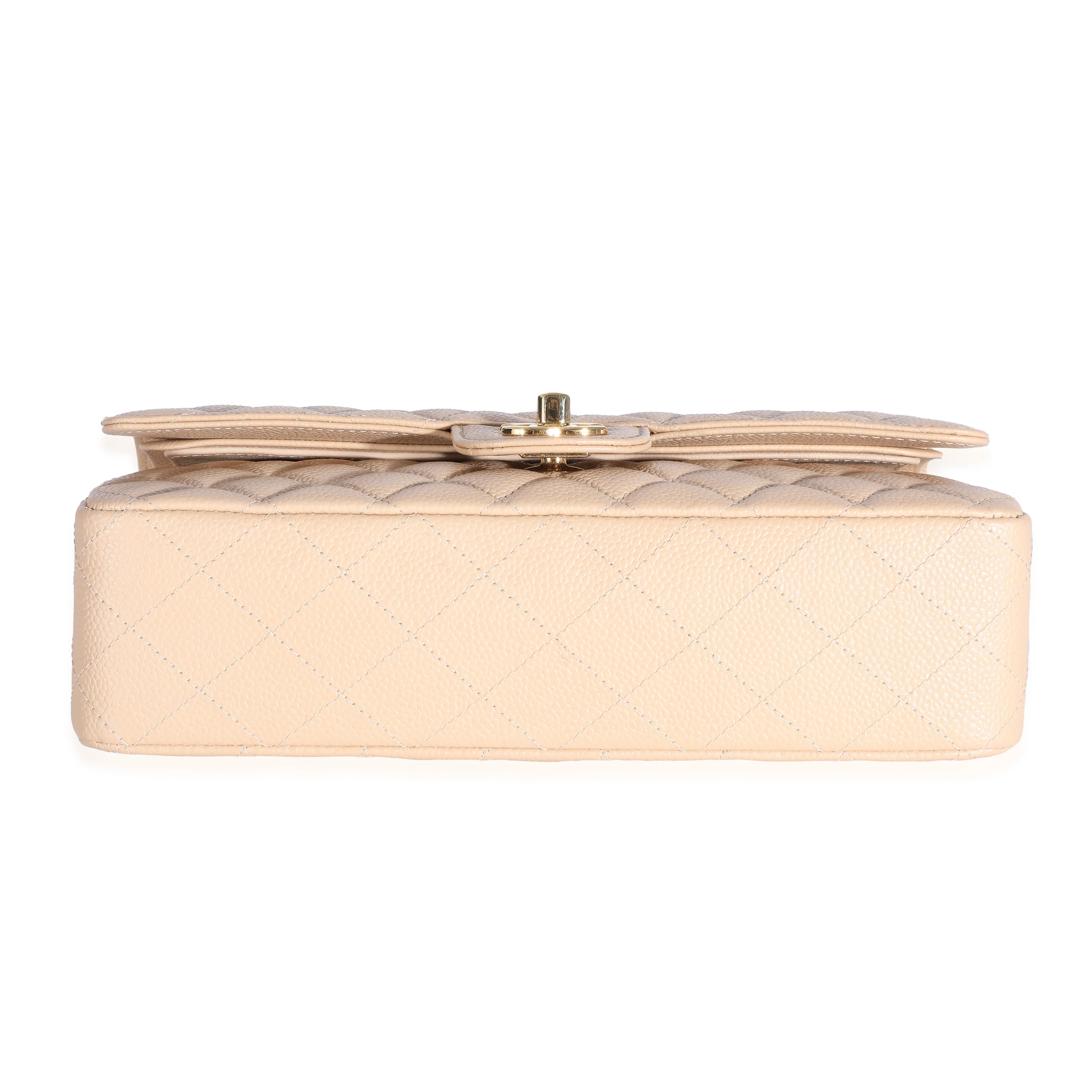 Chanel Beige Quilted Caviar Medium Classic Double Flap Bag - Image 3