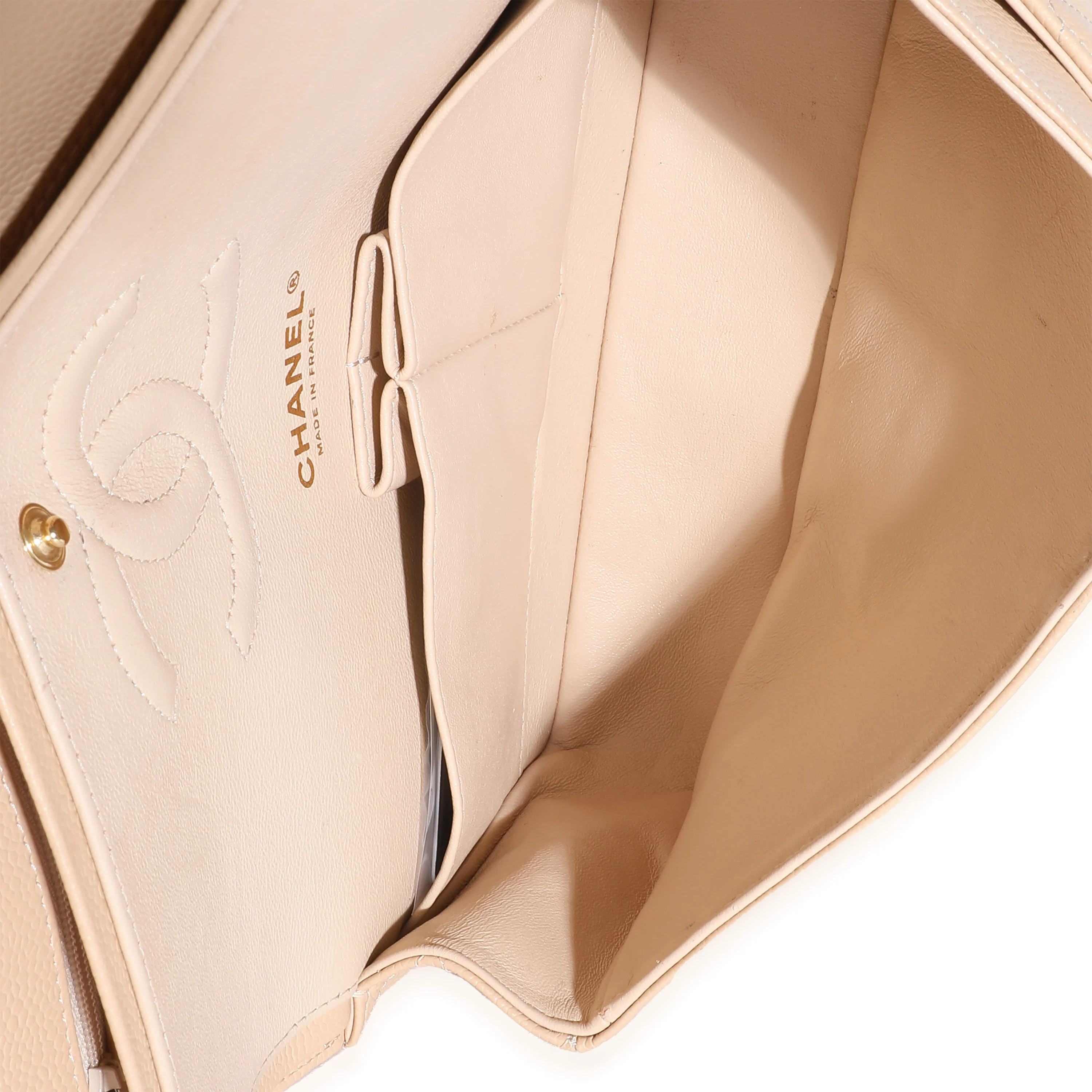 Chanel Beige Quilted Caviar Medium Classic Double Flap Bag - Image 4