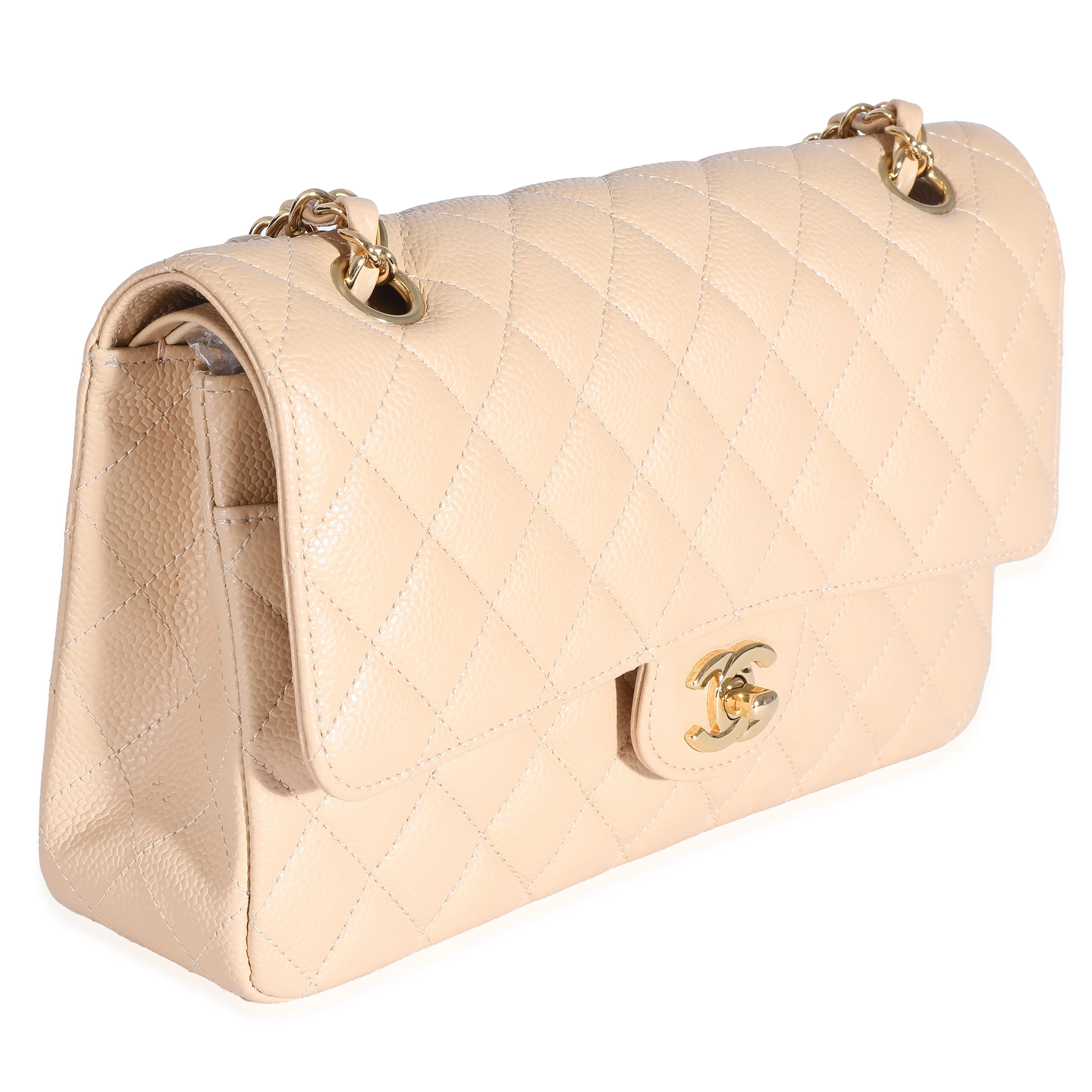 Chanel Beige Quilted Caviar Medium Classic Double Flap Bag - Image 8