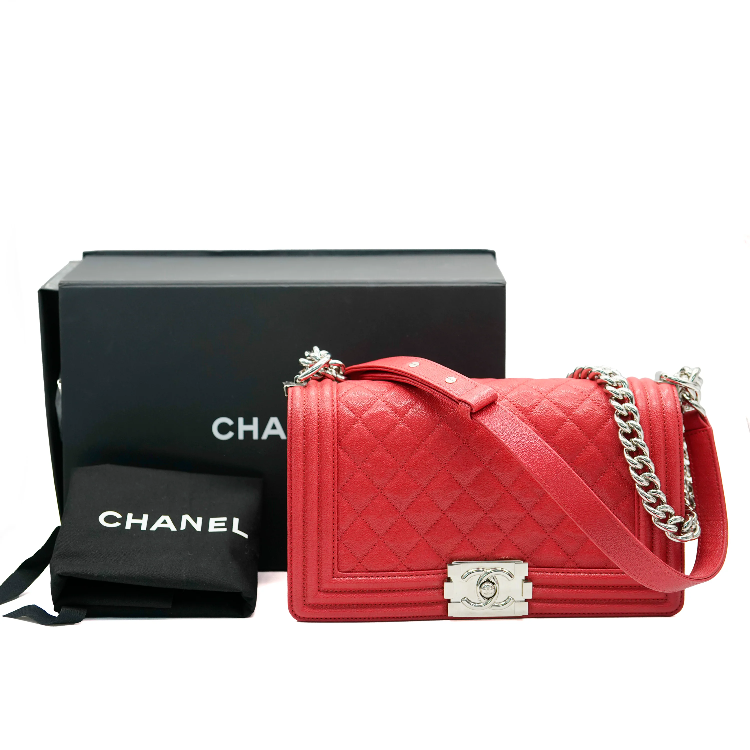 Chanel Red Caviar Leather Quilted Medium Boy Bag - Image 8