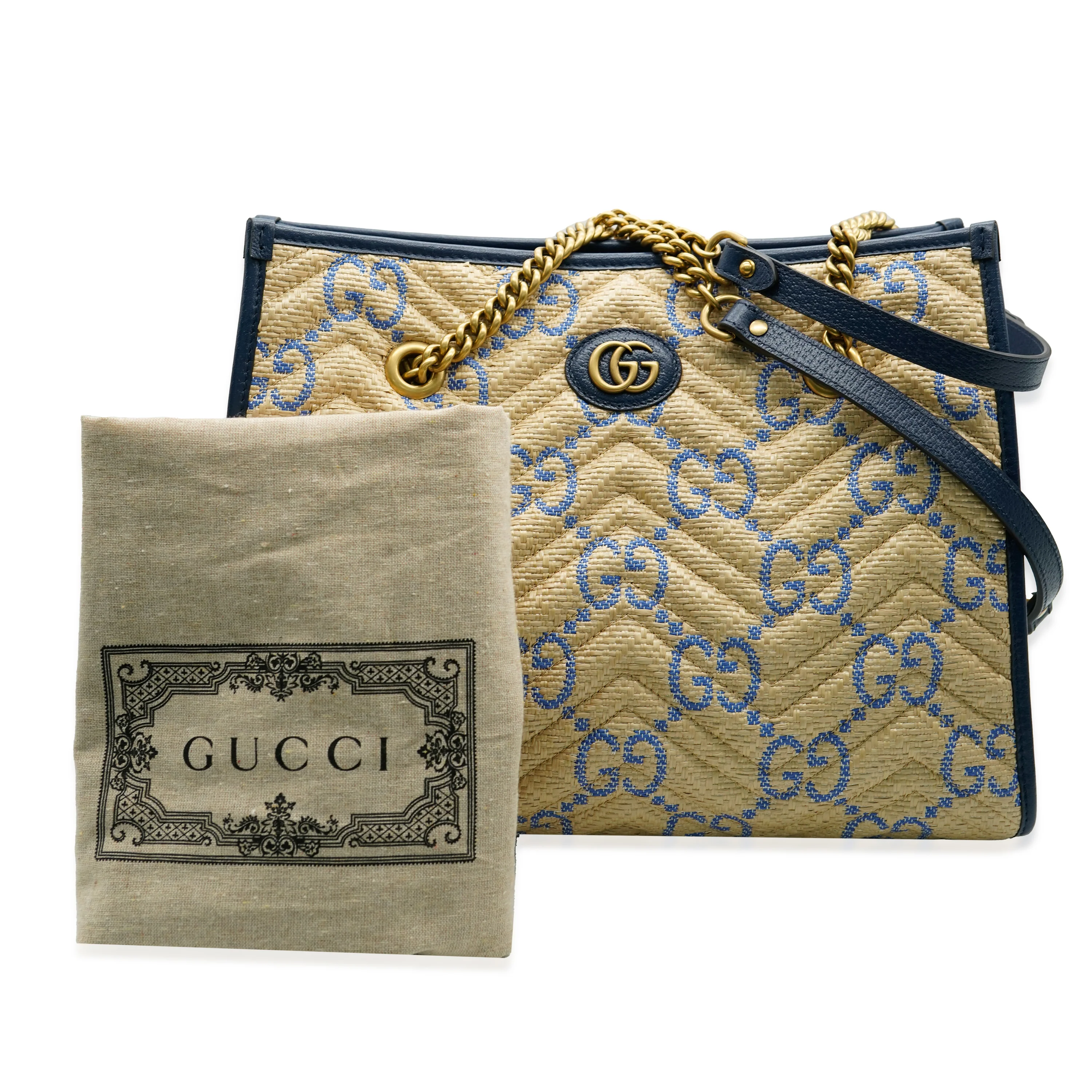 Gucci Beige Straw Matelasse Raffia GG Small Marmont Bag - Image 8