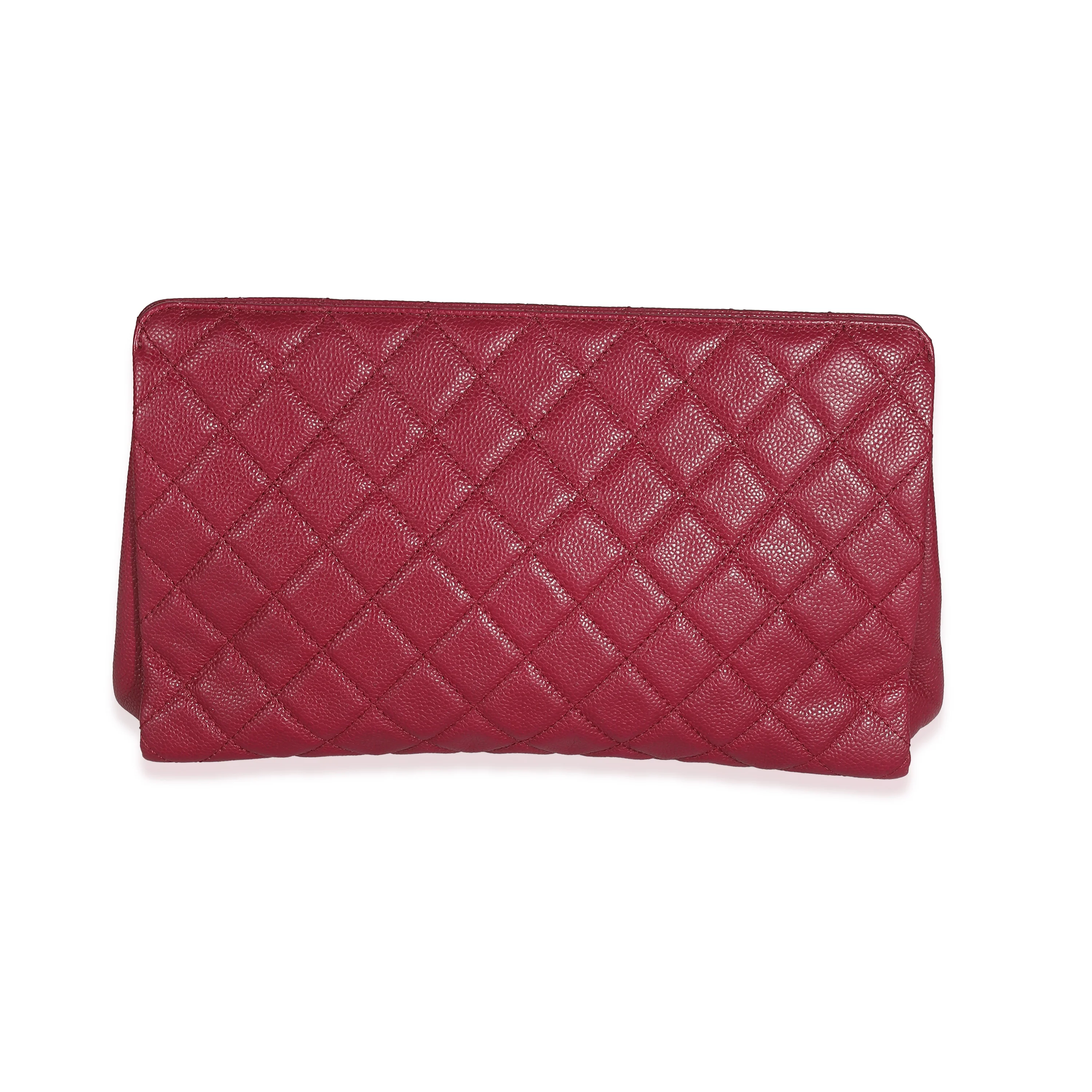 Dark Pink Quilted Caviar CC Timeless Frame Clutch - Image 3