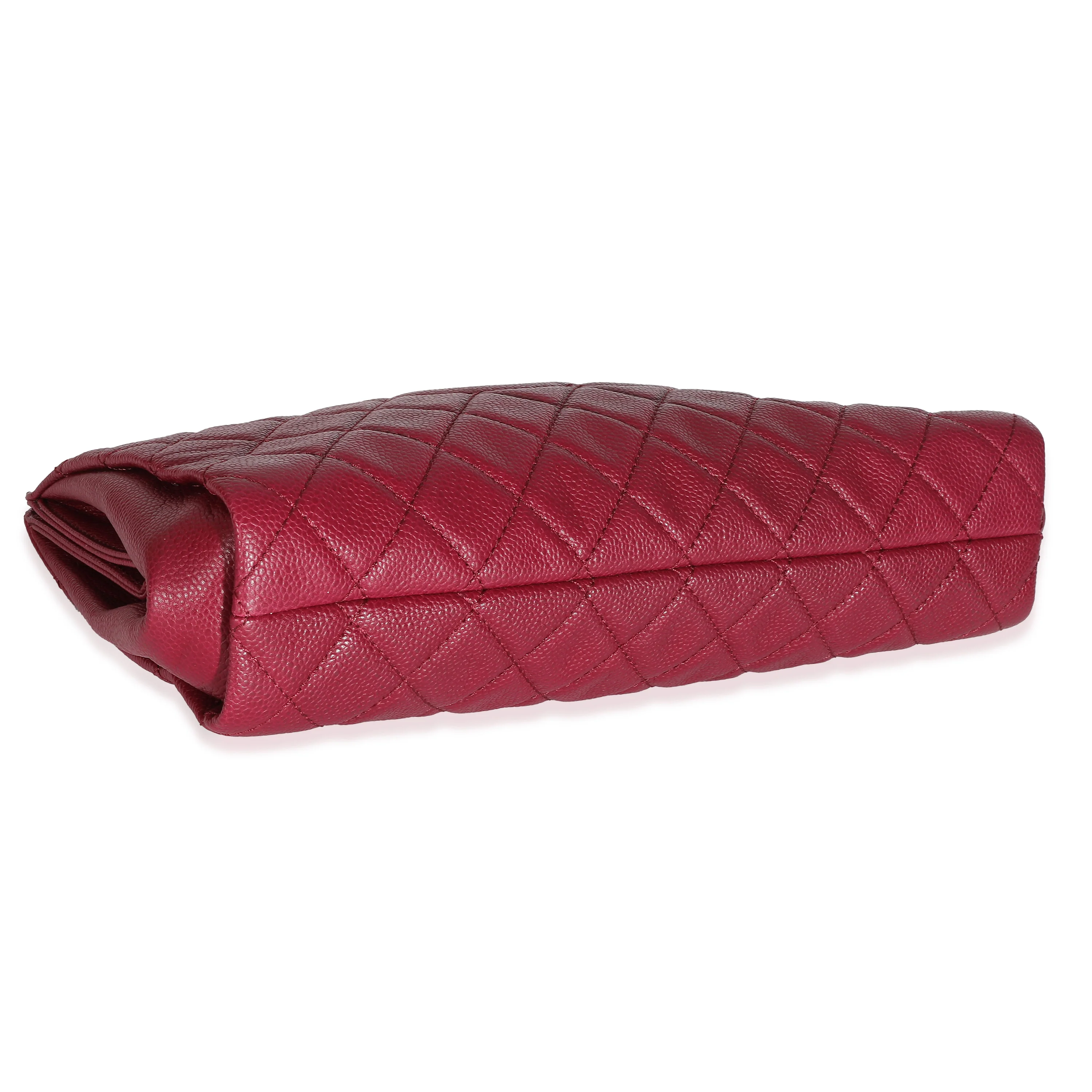 Dark Pink Quilted Caviar CC Timeless Frame Clutch - Image 6