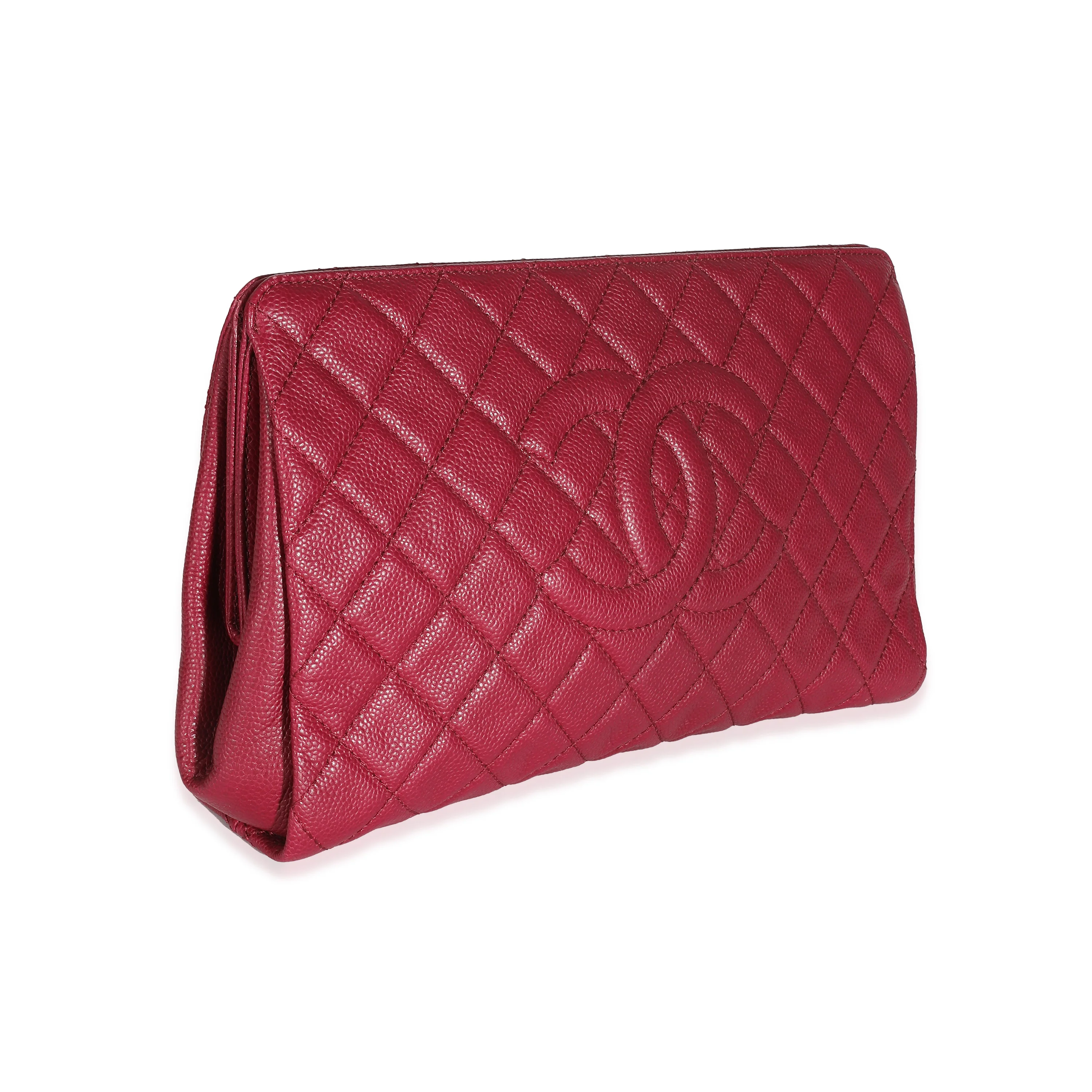 Dark Pink Quilted Caviar CC Timeless Frame Clutch - Image 8