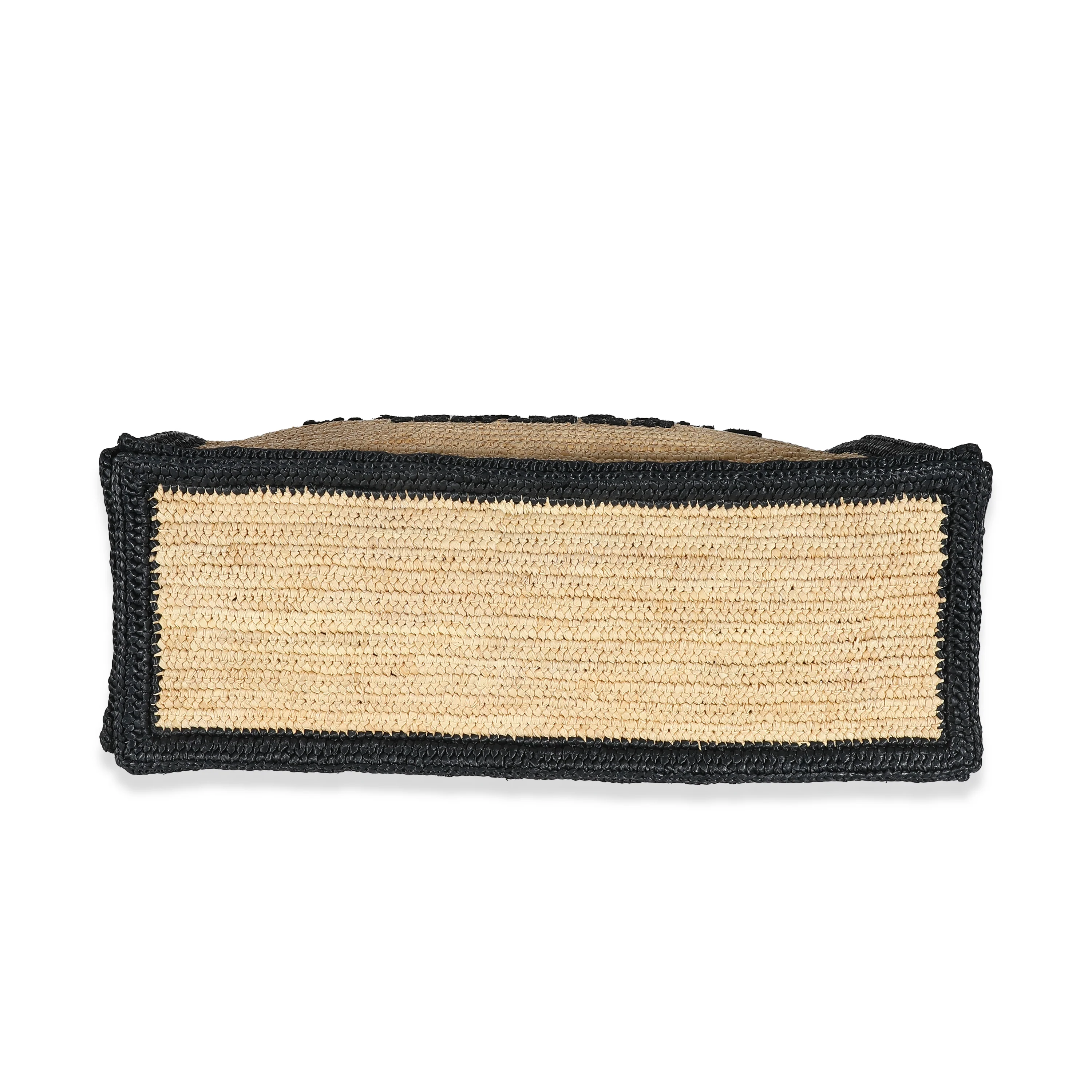 Saint Laurent Beige Natural Raffia Black Leather Rive Gauche Tote - Image 5
